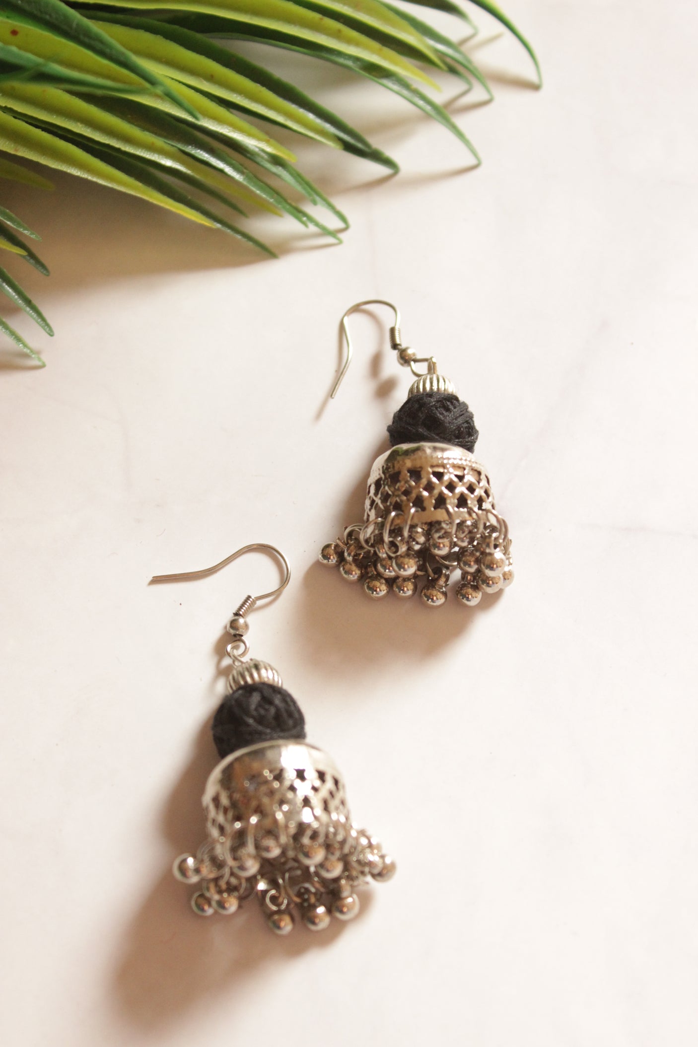 Black Kalamkari Fabric Necklace Embellished with Metal Charms