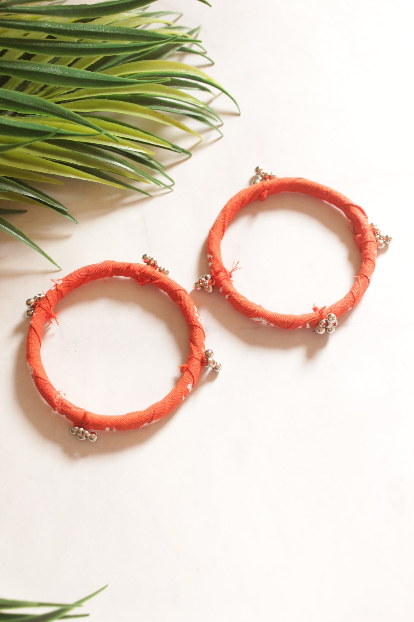 Set of 2 Orange Fabric and Ghungroo Handmade Bangles