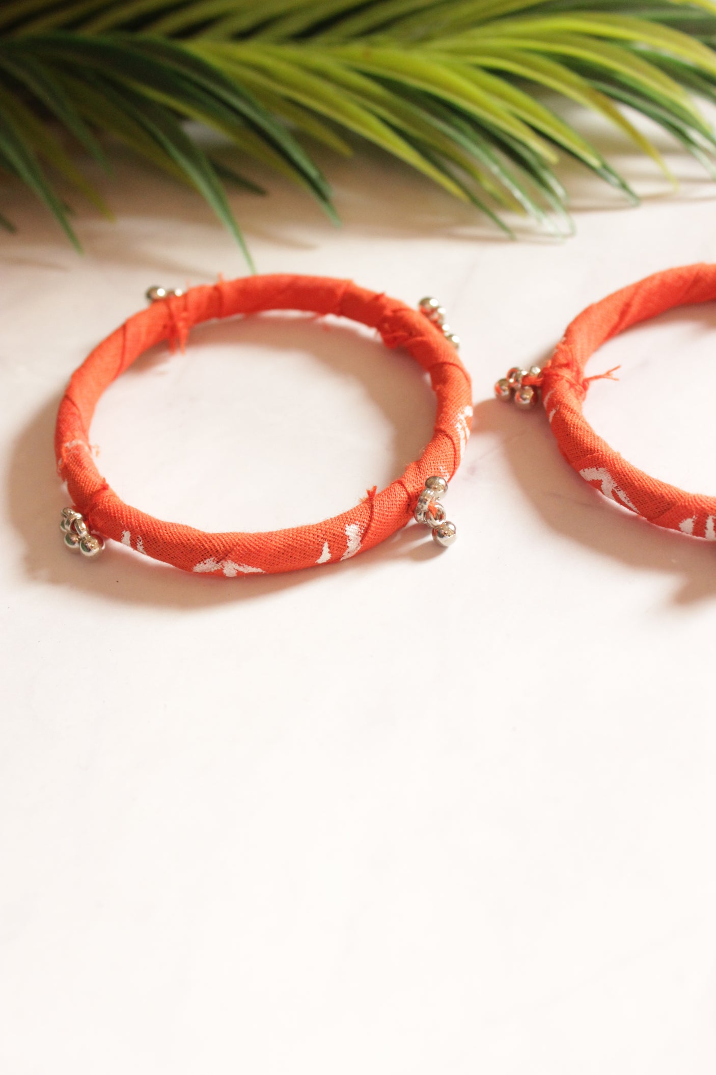 Set of 2 Orange Fabric and Ghungroo Handmade Bangles