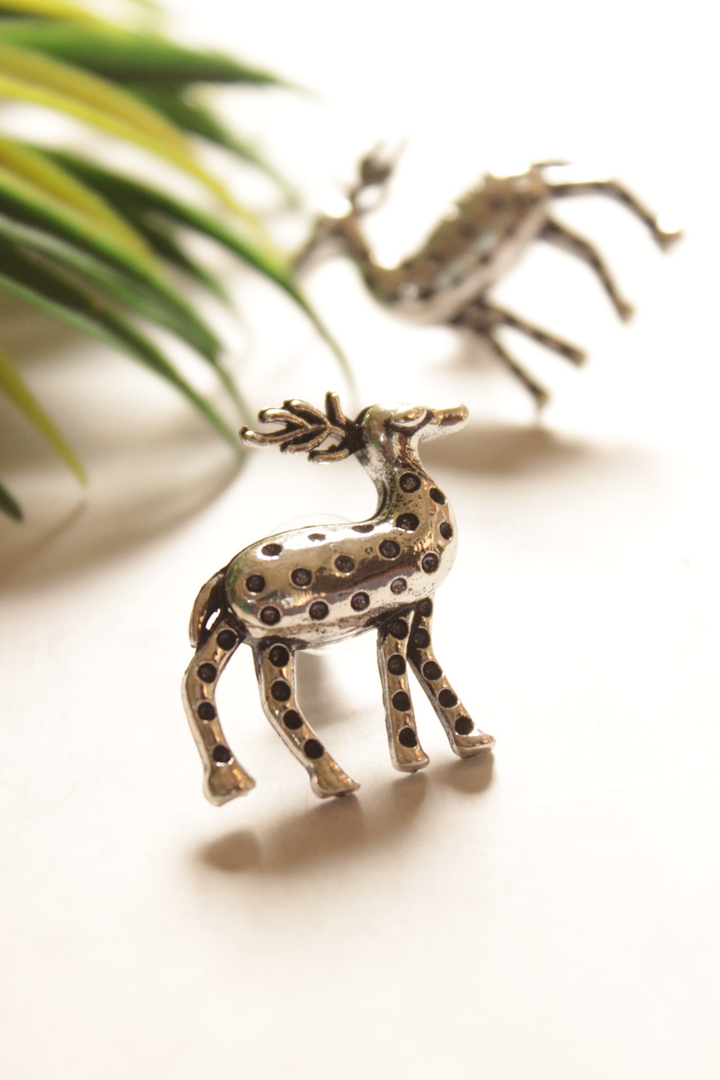 Deer Shape Silver Finish Stud Earrings