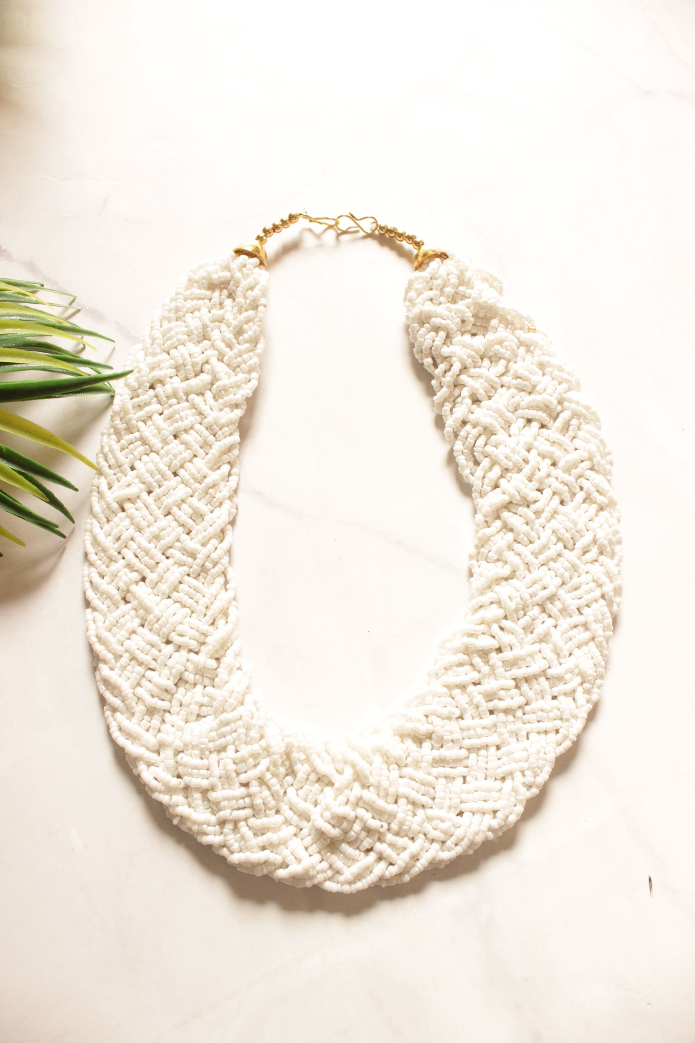 Twisted White Beads Handmade Necklace