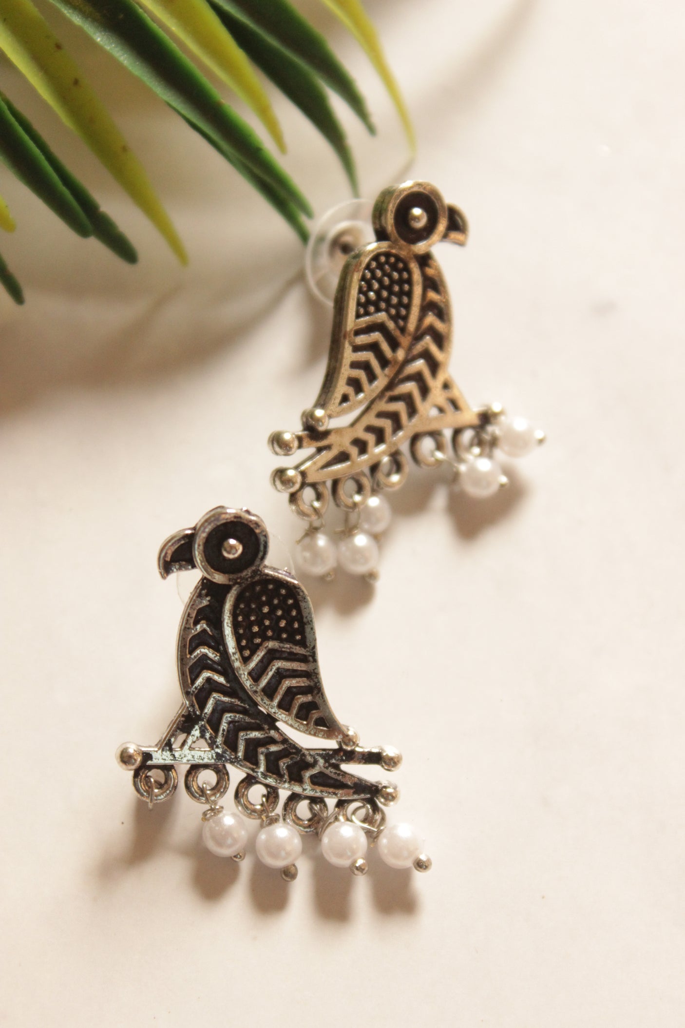 Oxidised Finish Bird Shape Stud Earrings