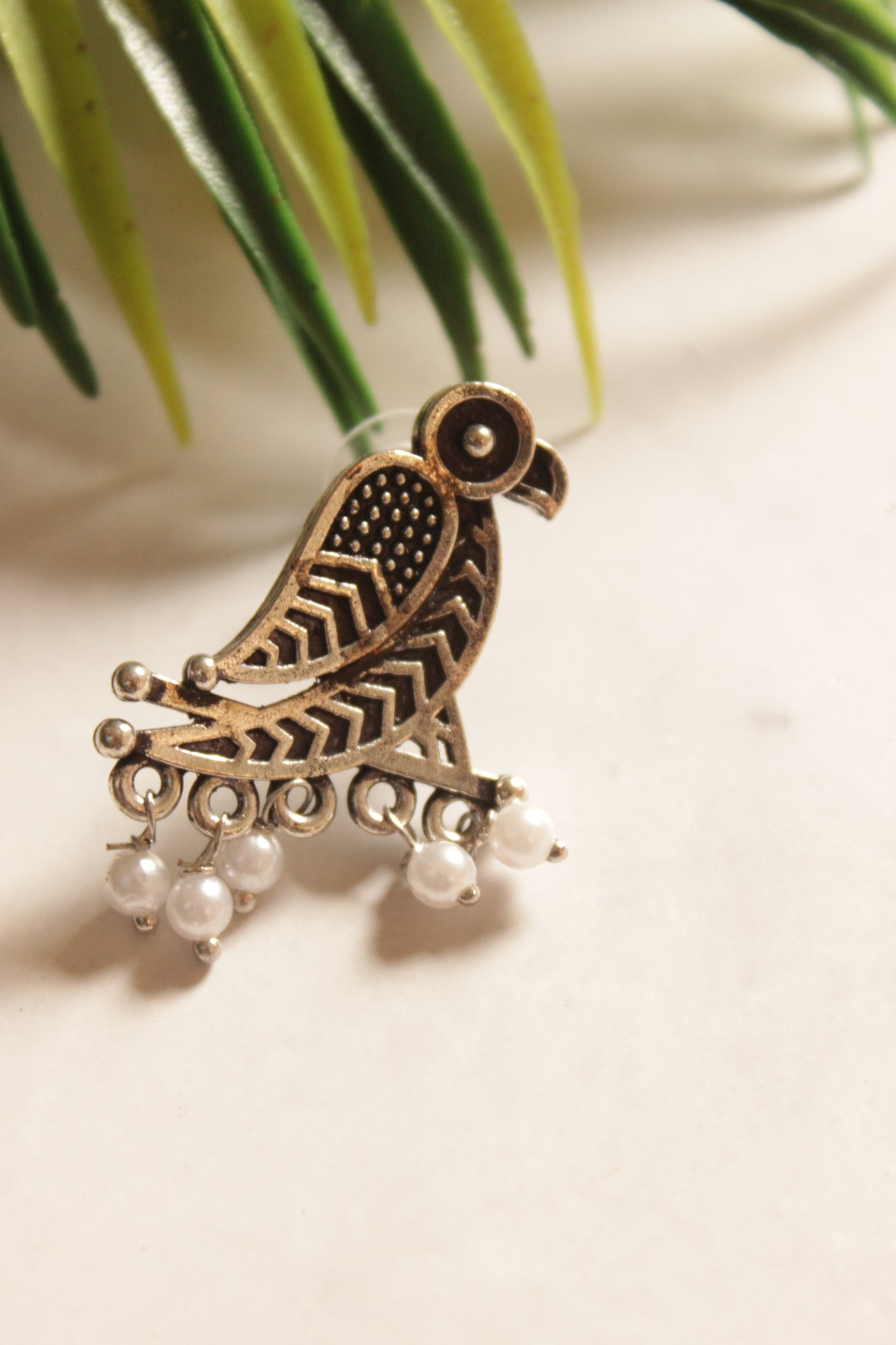 Oxidised Finish Bird Shape Stud Earrings