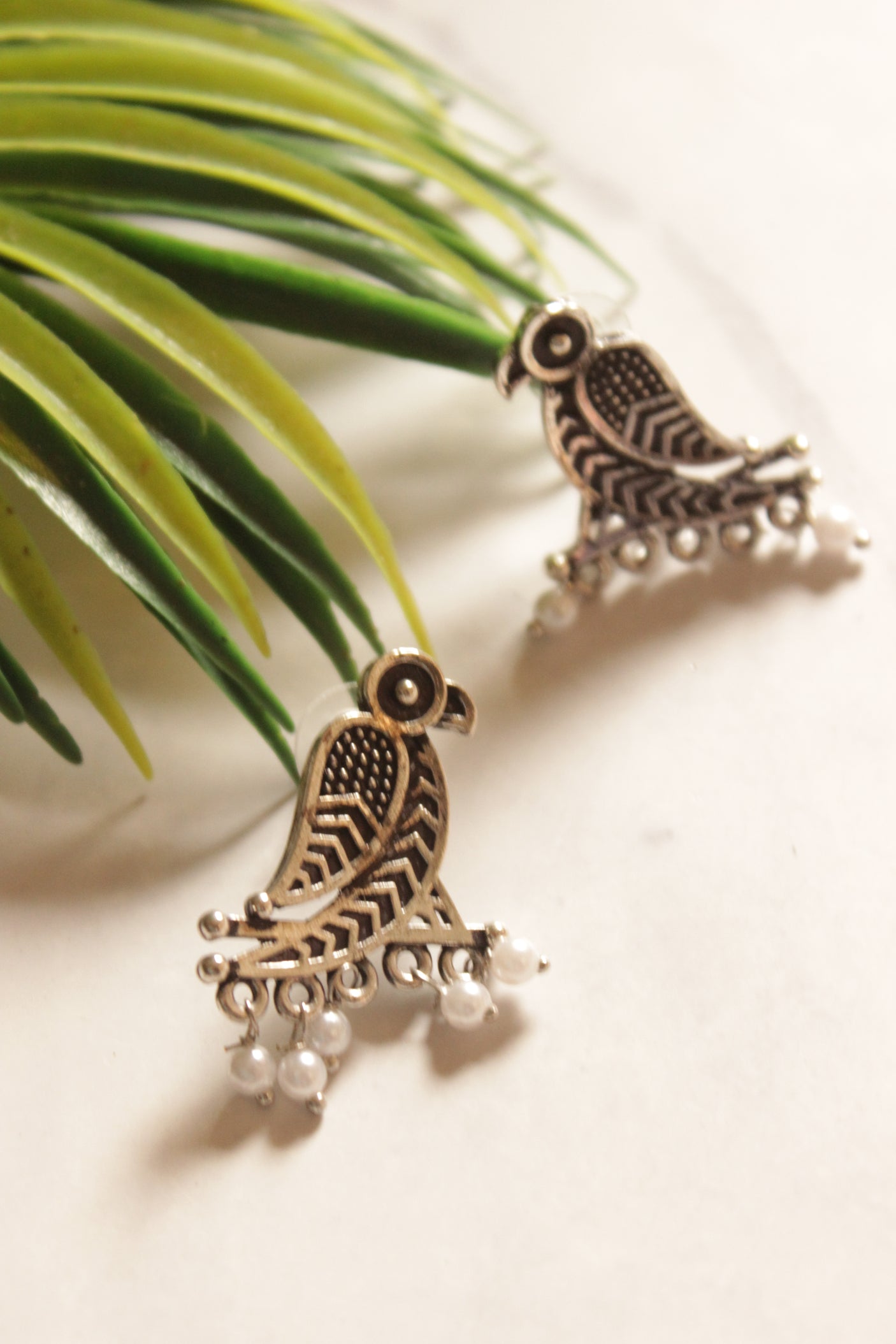 Oxidised Finish Bird Shape Stud Earrings