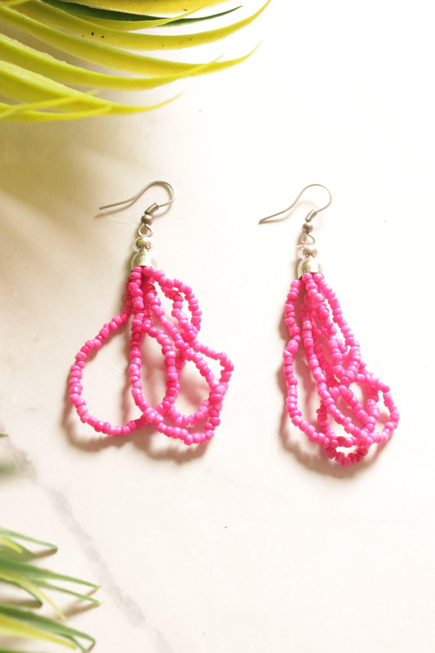 Pink and Orange Beaded Multi Layered Necklace Set with Metal Detailing