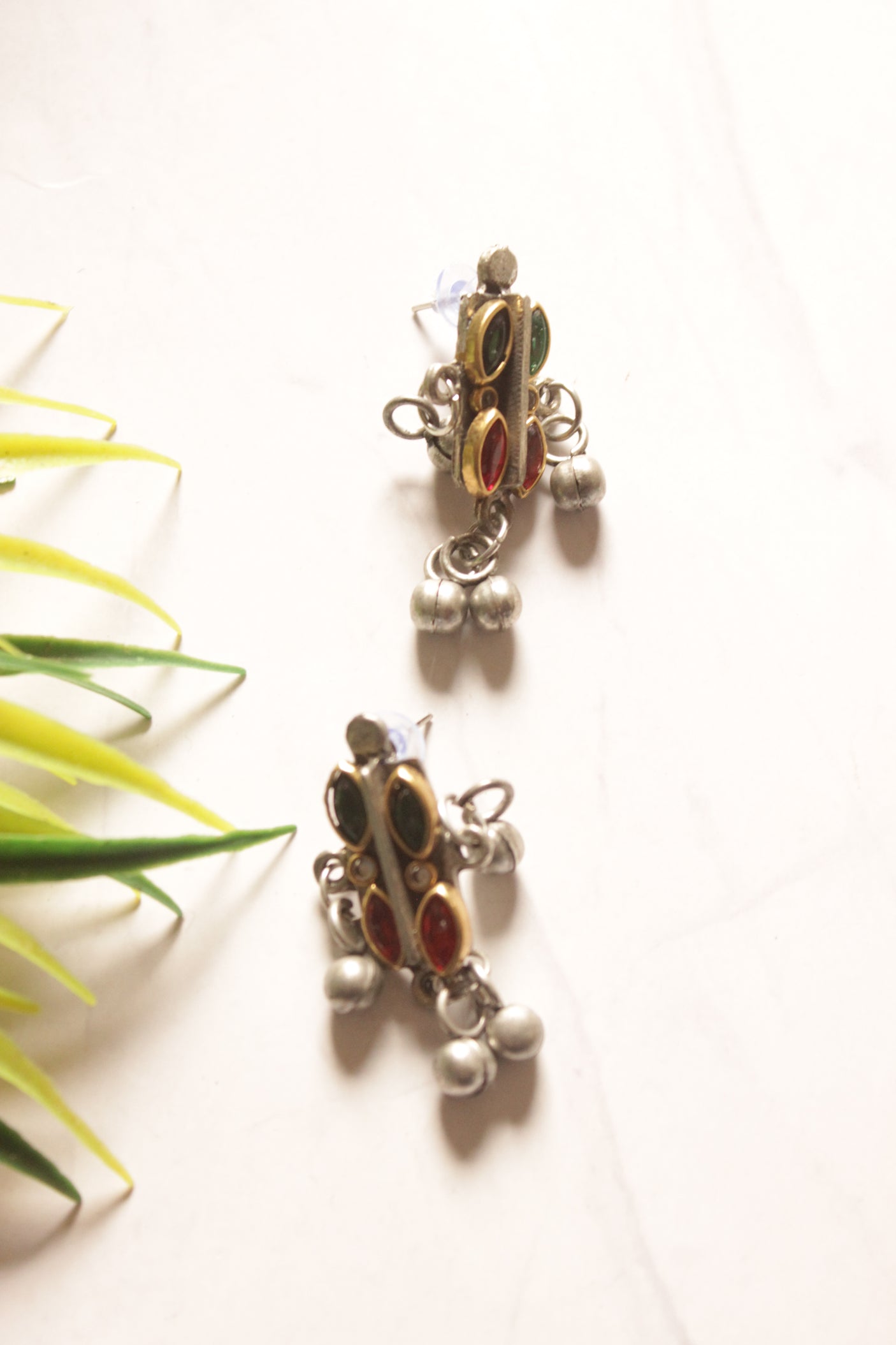 Red and Green Enamel Painted Oxidised Finish Adjustable Length Necklace Set