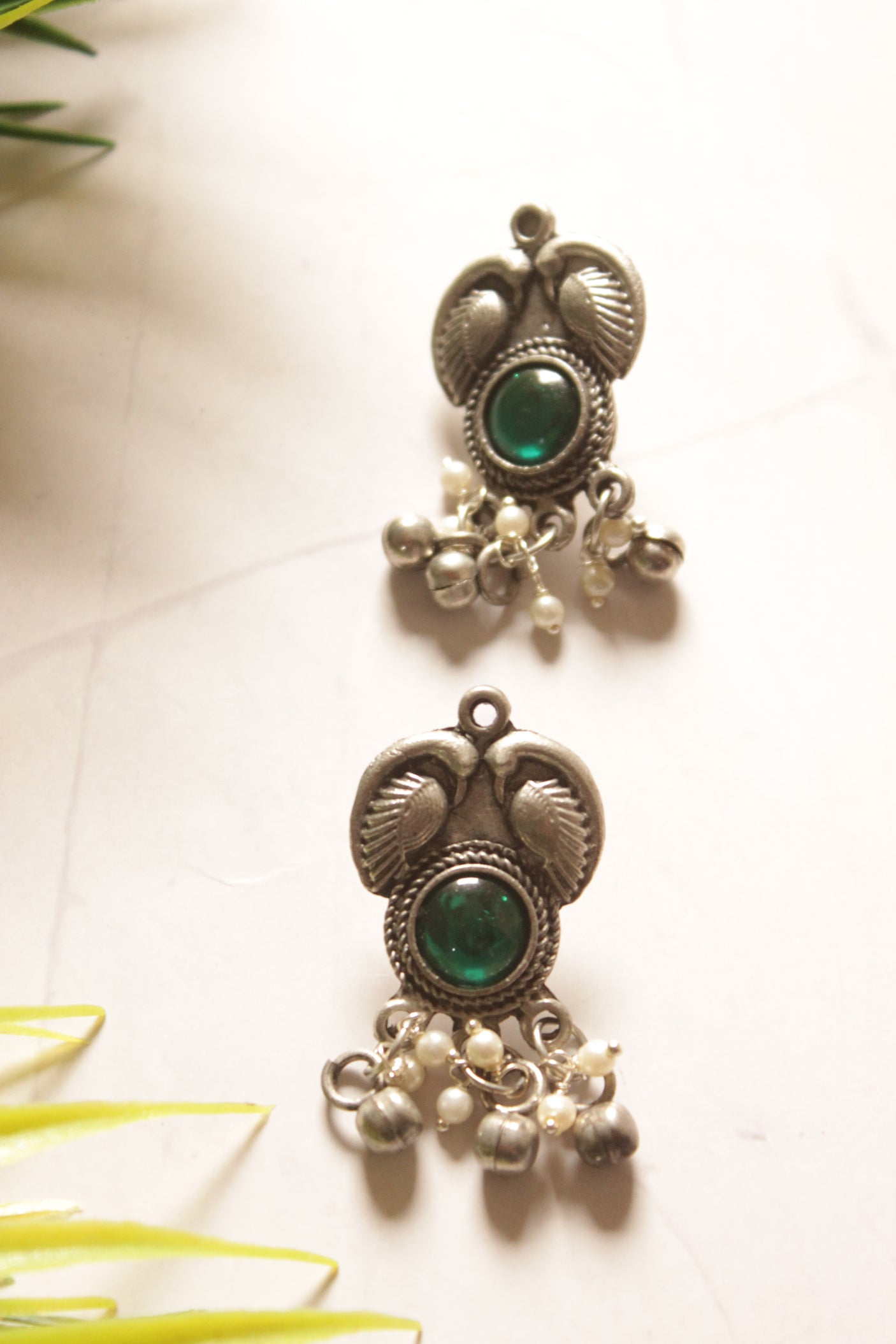 Green Center Stone Oxidised Finish Adjustable Length Choker Necklace Set