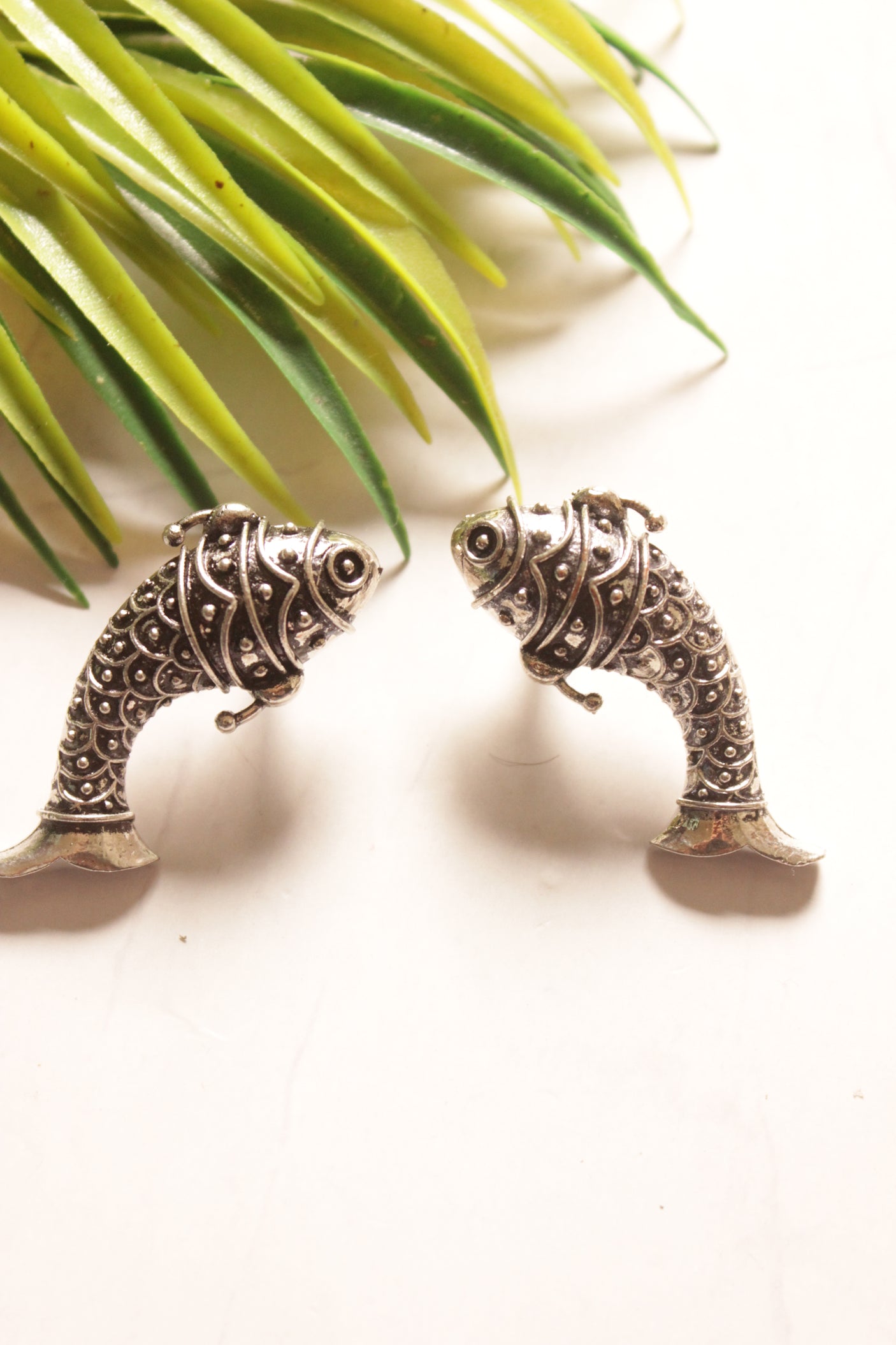 Oxidised Finish Fish Shape Stud Earrings