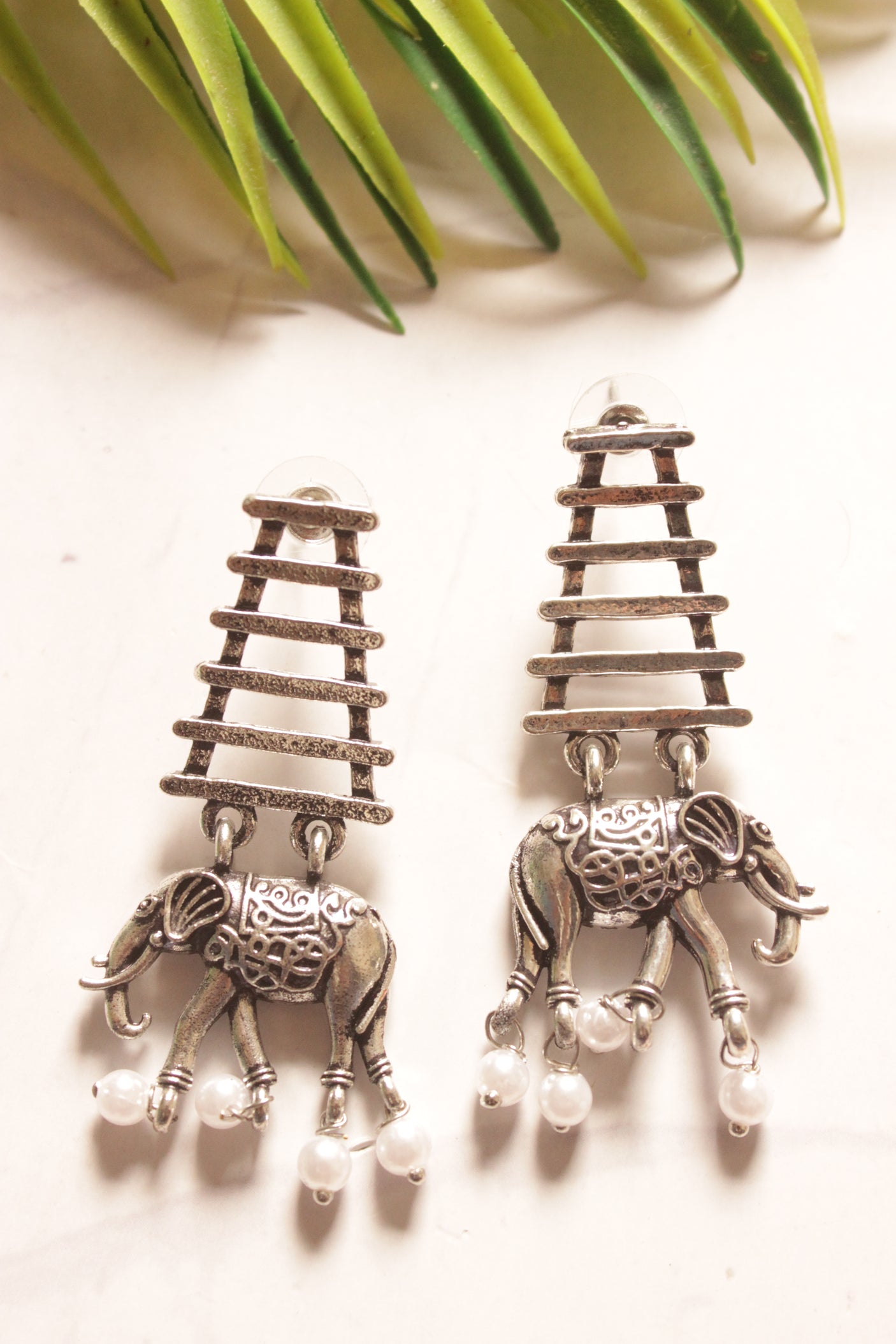 Elephant Motif Oxidised Finish Earrings