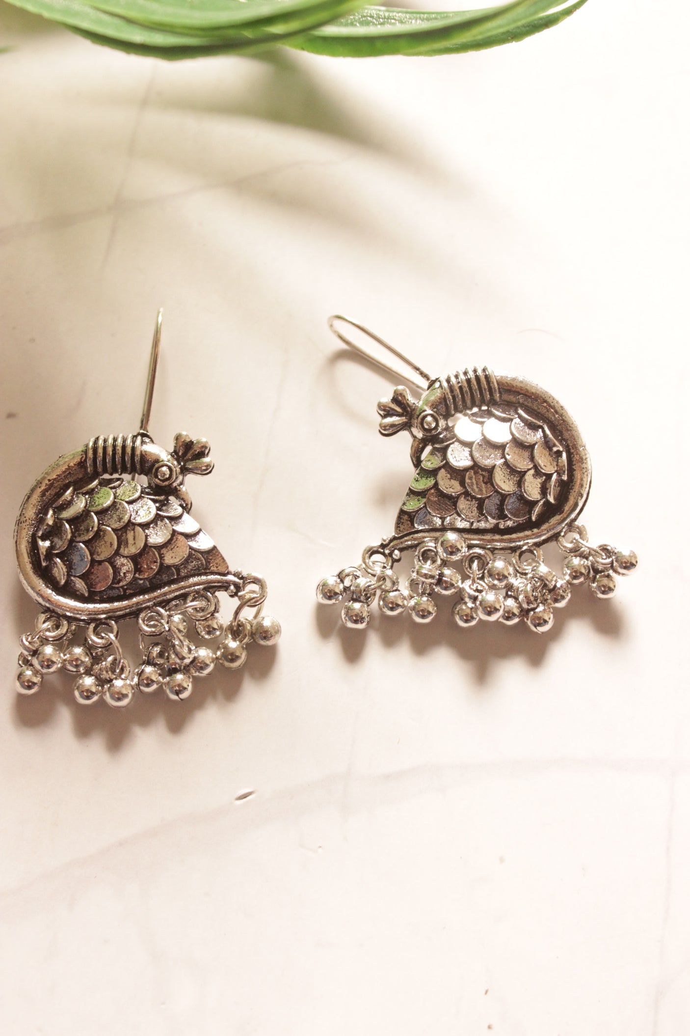 Peacock Motif Oxidised Finish Earrings