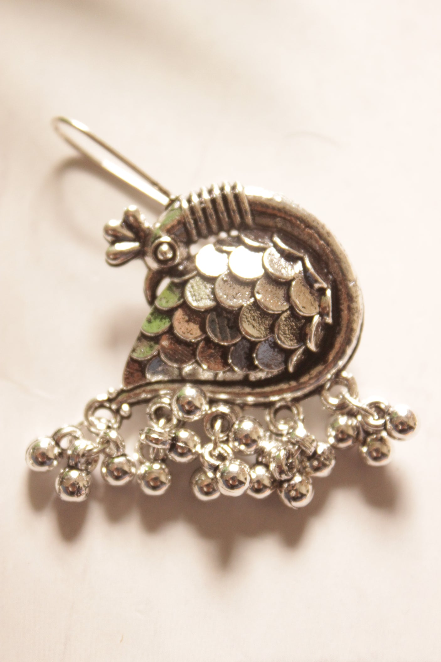 Peacock Motif Oxidised Finish Earrings