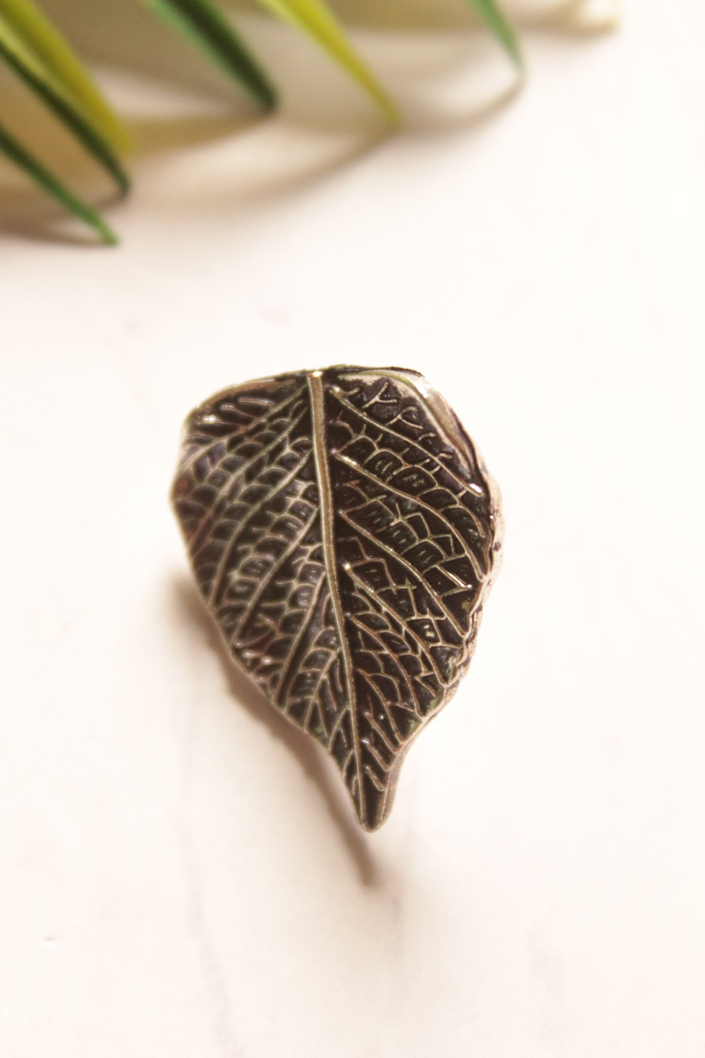 Leaf Shape Oxidised Finish Stud Earrings