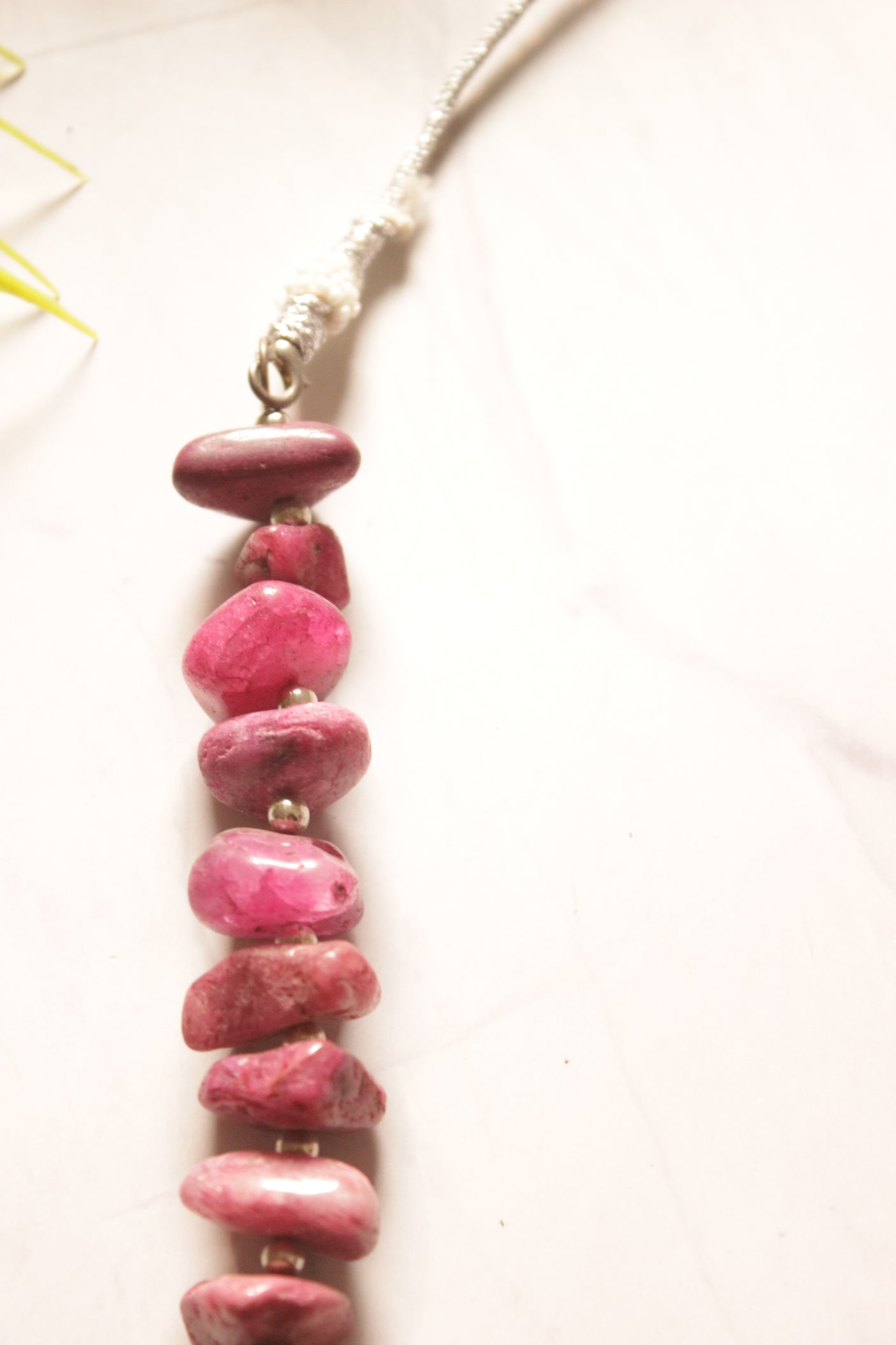 French Pink Raw Cut Natural Stones Necklace with Adjustable Length
