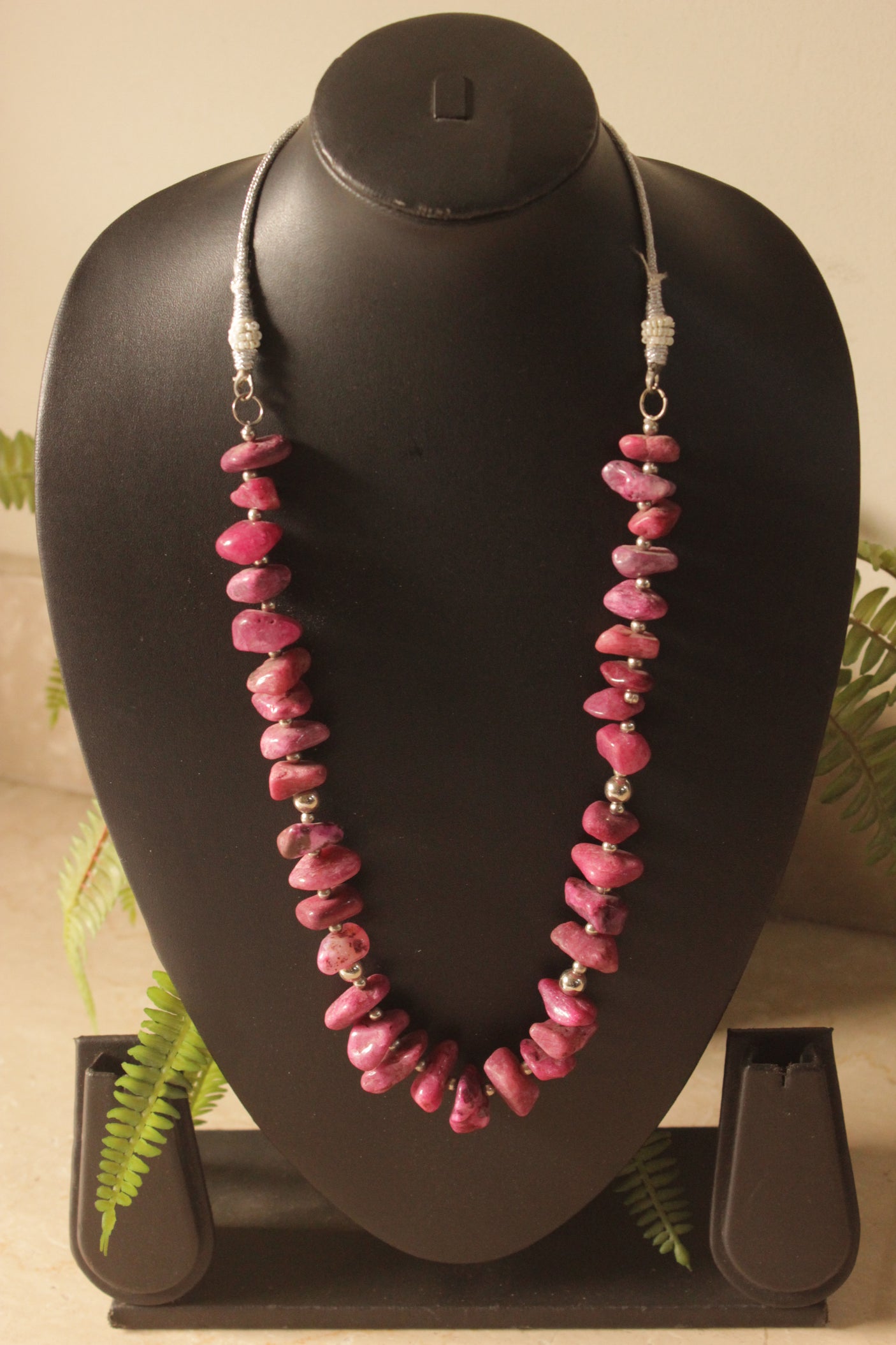 French Pink Raw Cut Natural Stones Necklace with Adjustable Length