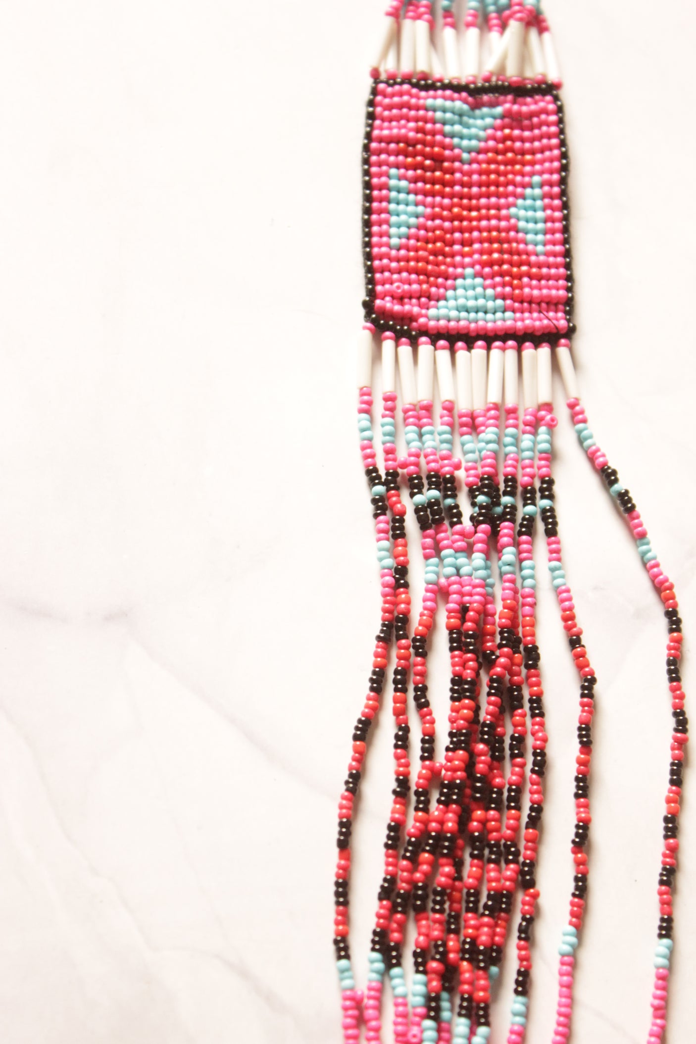 Pink Multi-Layer Beads Hand Beaded Long Necklace Set