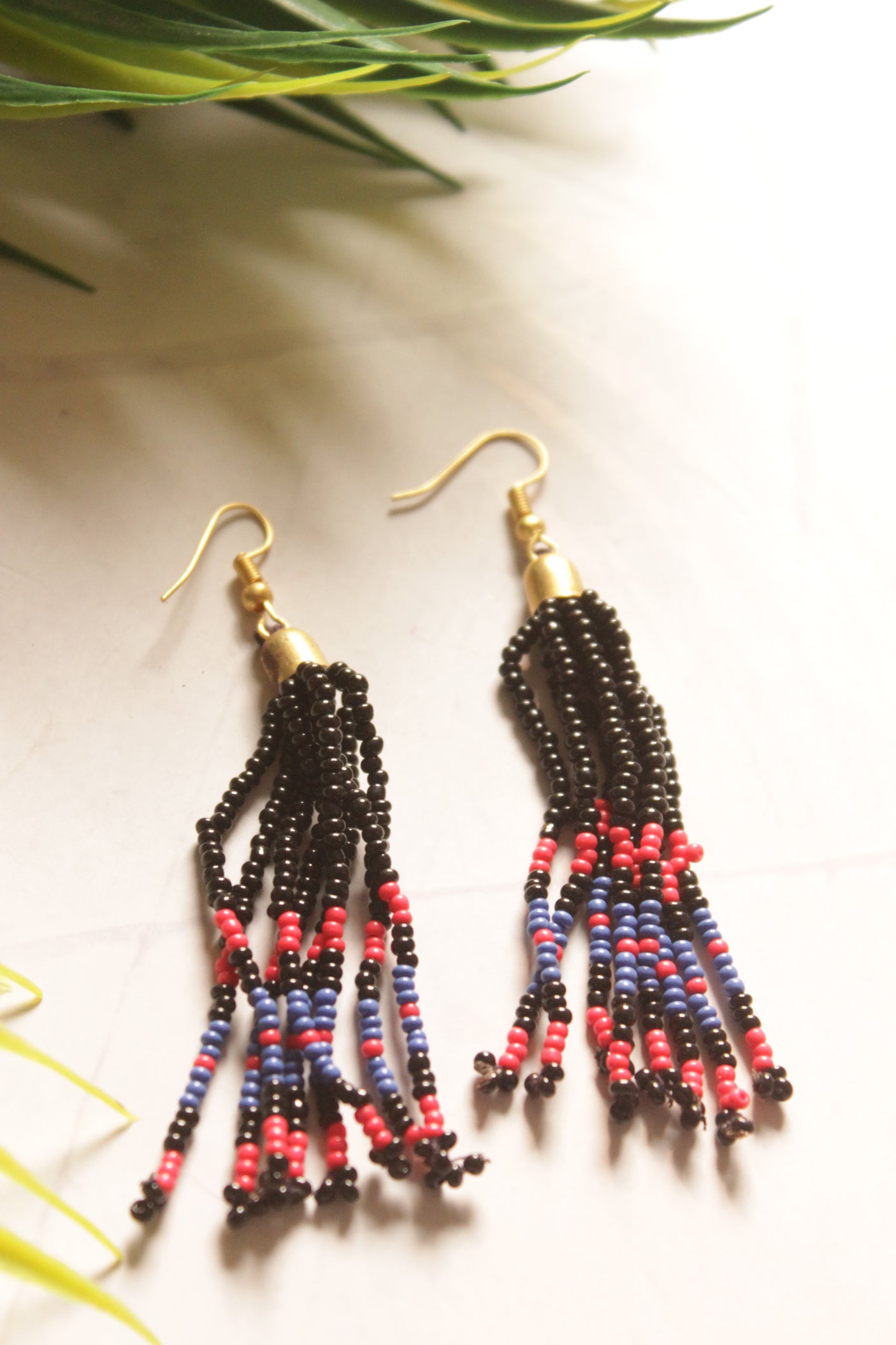 Black Multi-Layer Beads Hand Beaded Long Necklace Set