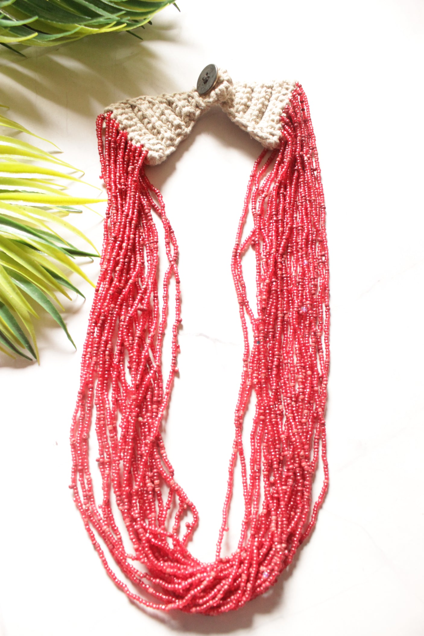 Red Glass Beads Hand Beaded Multi-Layer Necklace Set