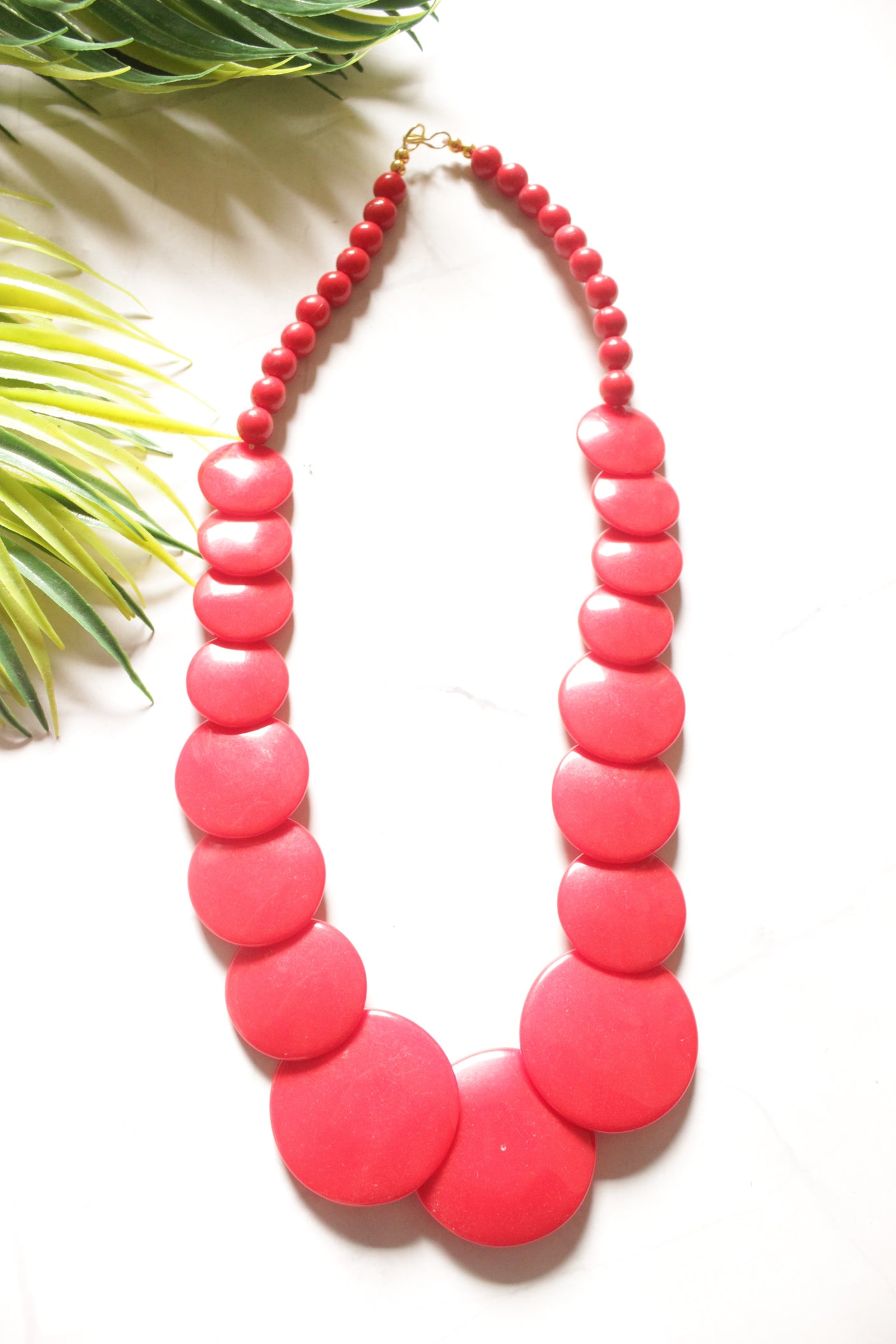 Red Resin Circular Chips Necklace