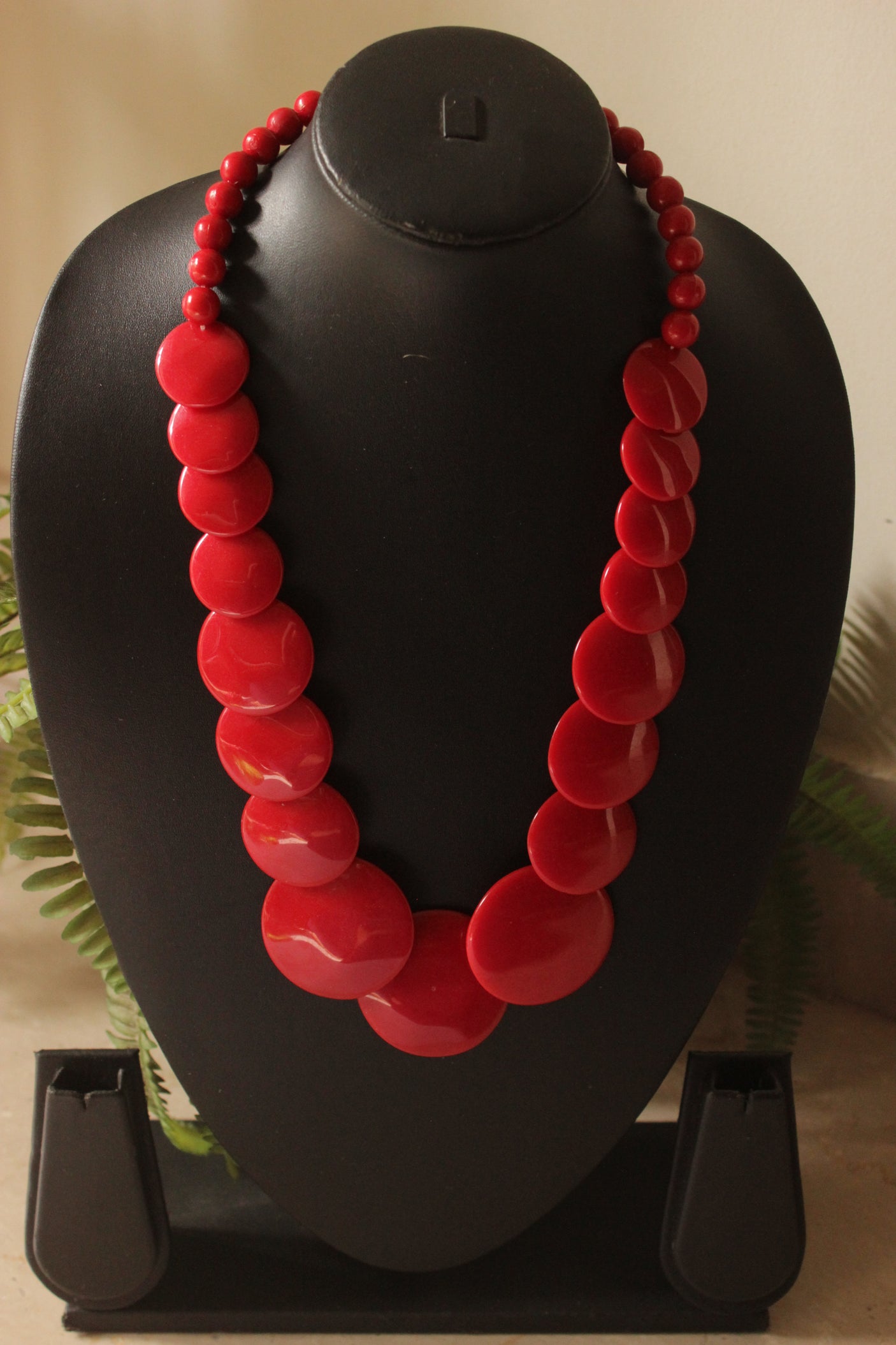 Red Resin Circular Chips Necklace