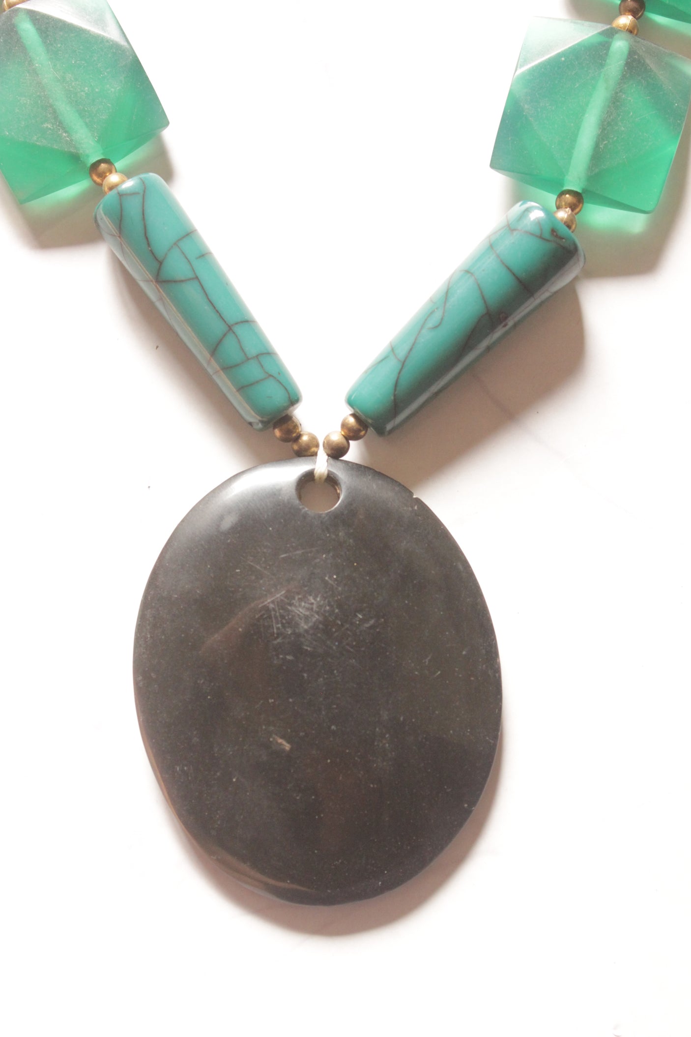 Green Resin Beads and Metal Necklace