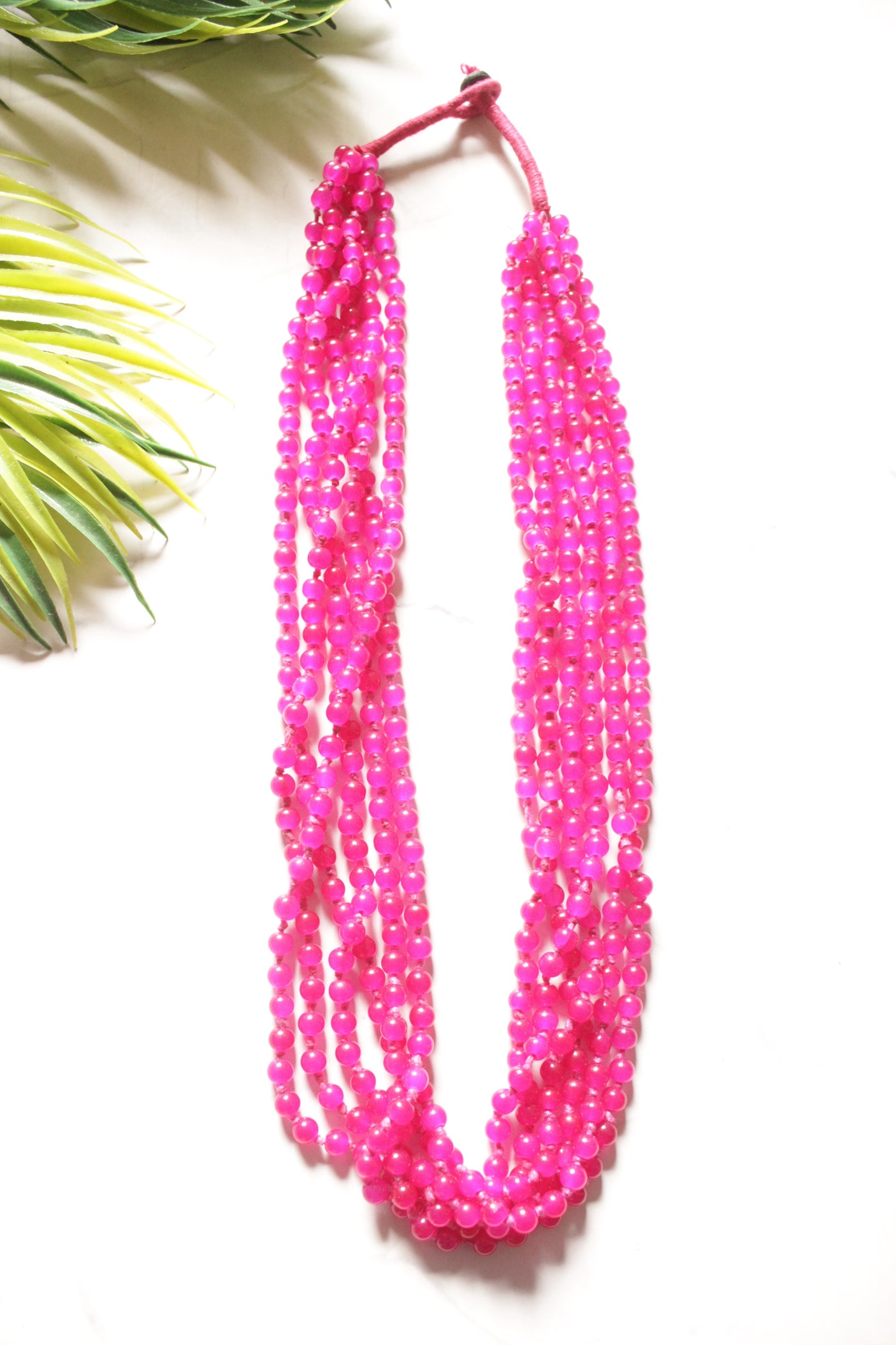 Pink Glass Beads Multi-Layer Necklace