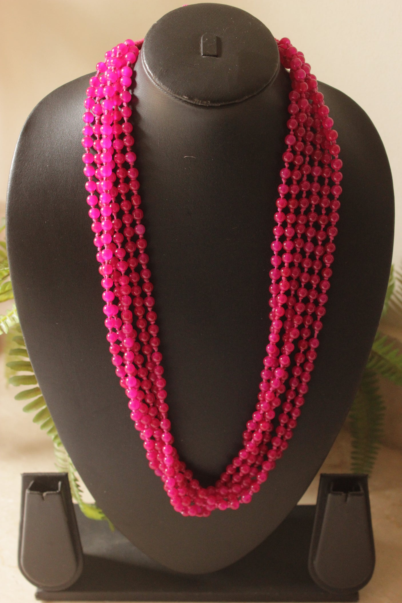 Pink Glass Beads Multi-Layer Necklace