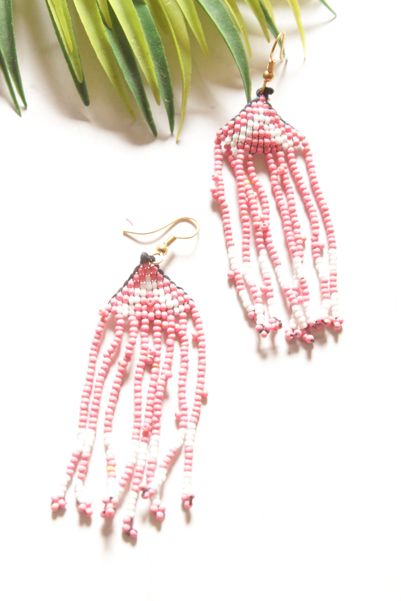 Subtle Red and Ivory Multi-Layer Hand Beaded Long Necklace Set