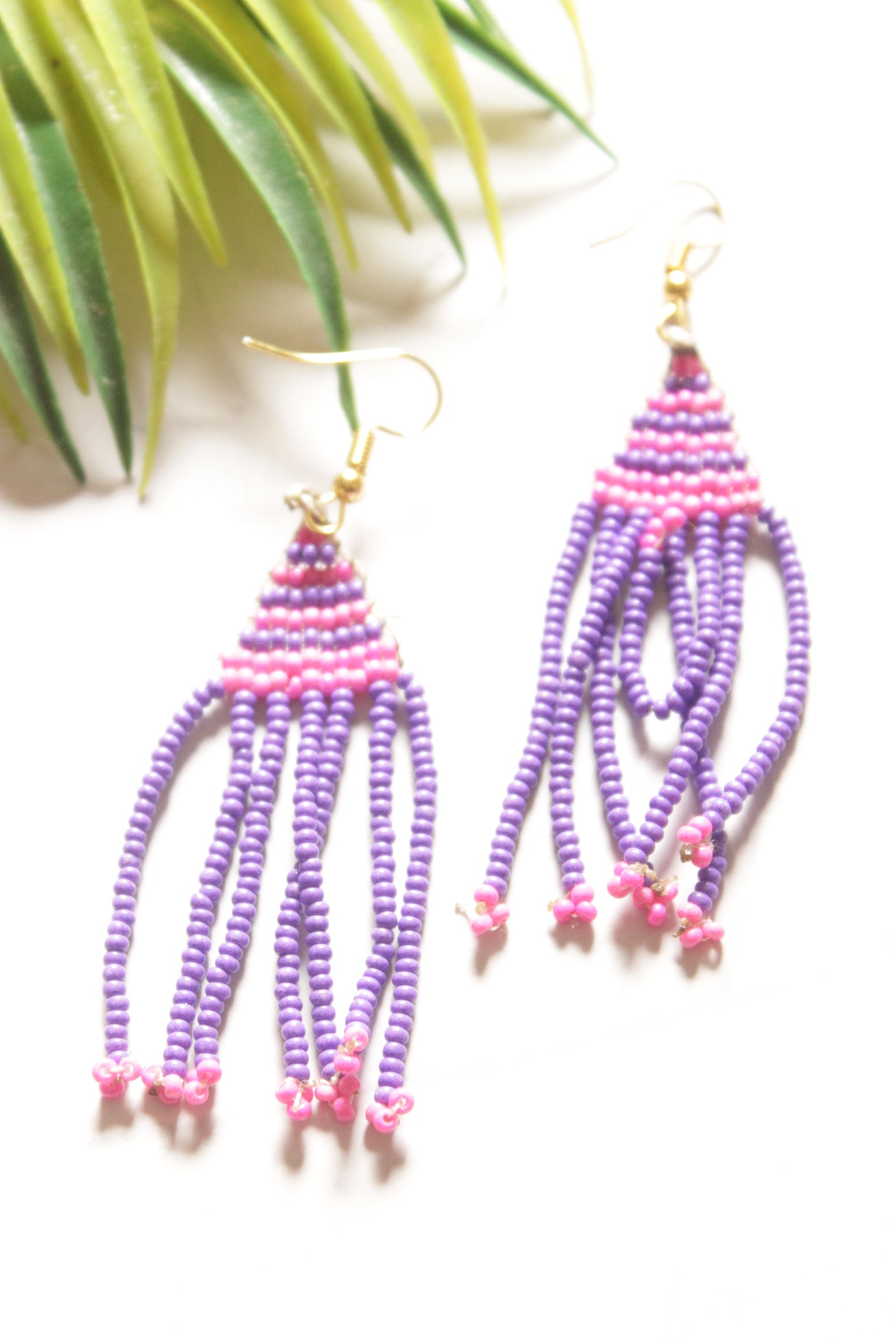 Pink and Purple Multi-Layer Hand Beaded Long Necklace Set