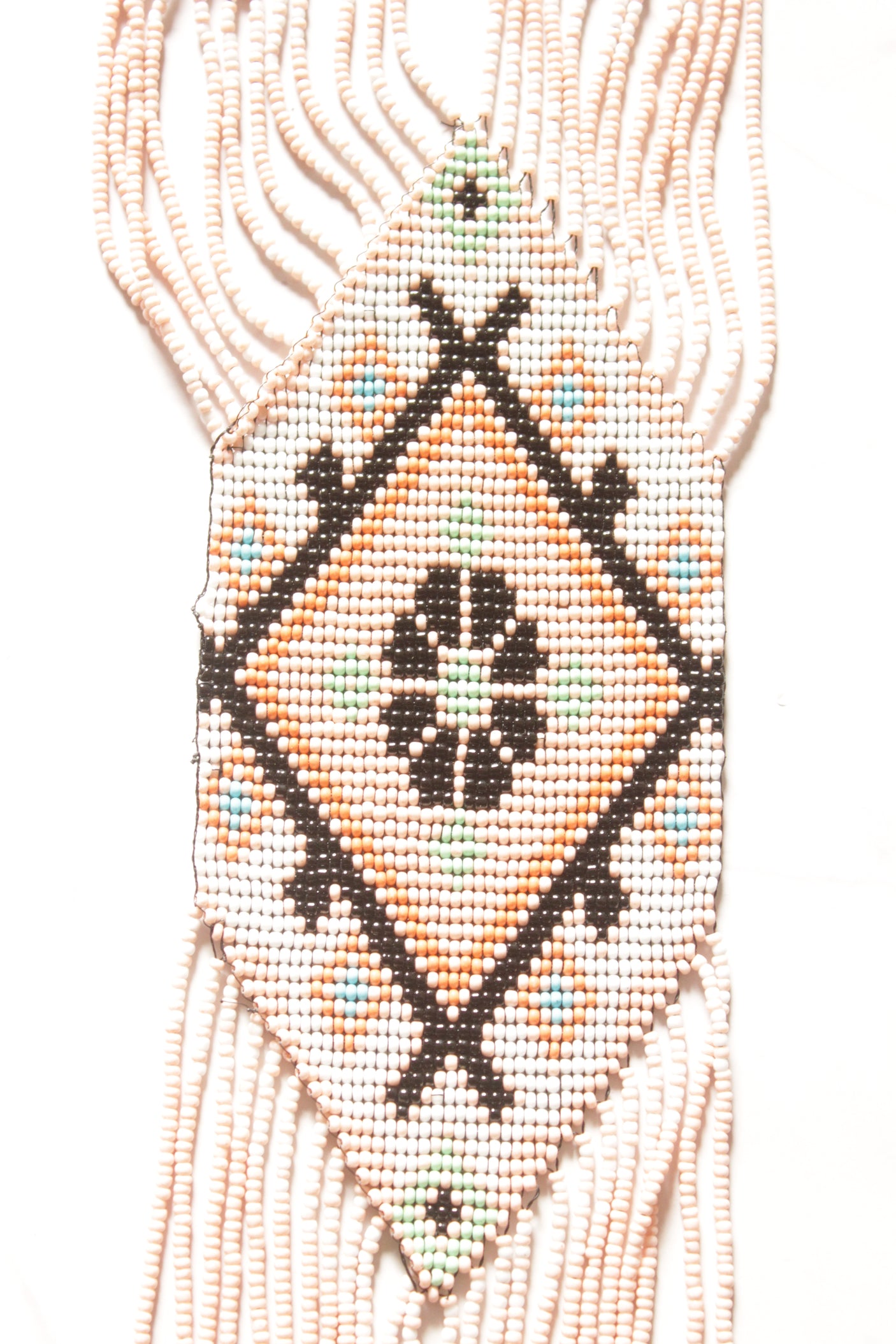 Earthy Beige Hand Beaded Long Necklace Set