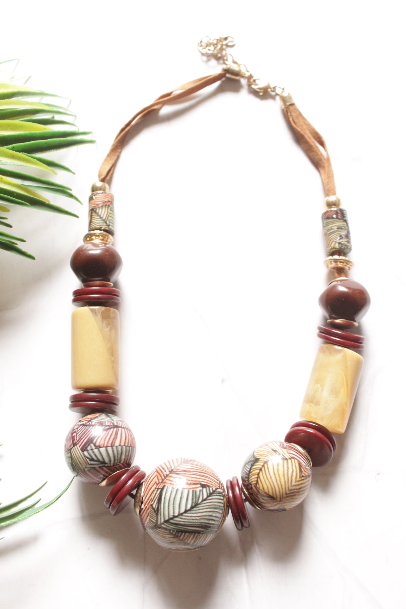 Wood and Resin Beads Handmade Necklace