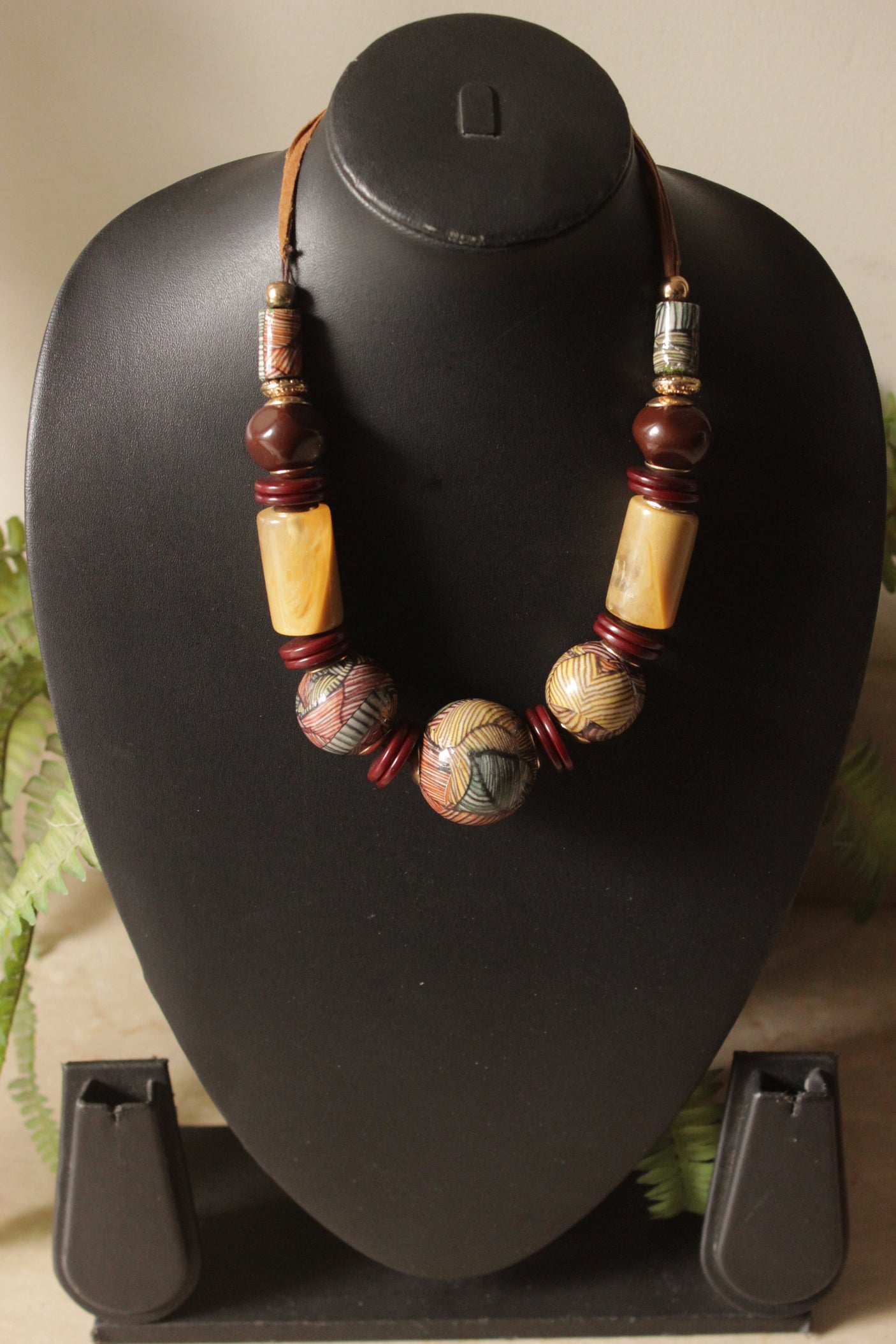 Wood and Resin Beads Handmade Necklace