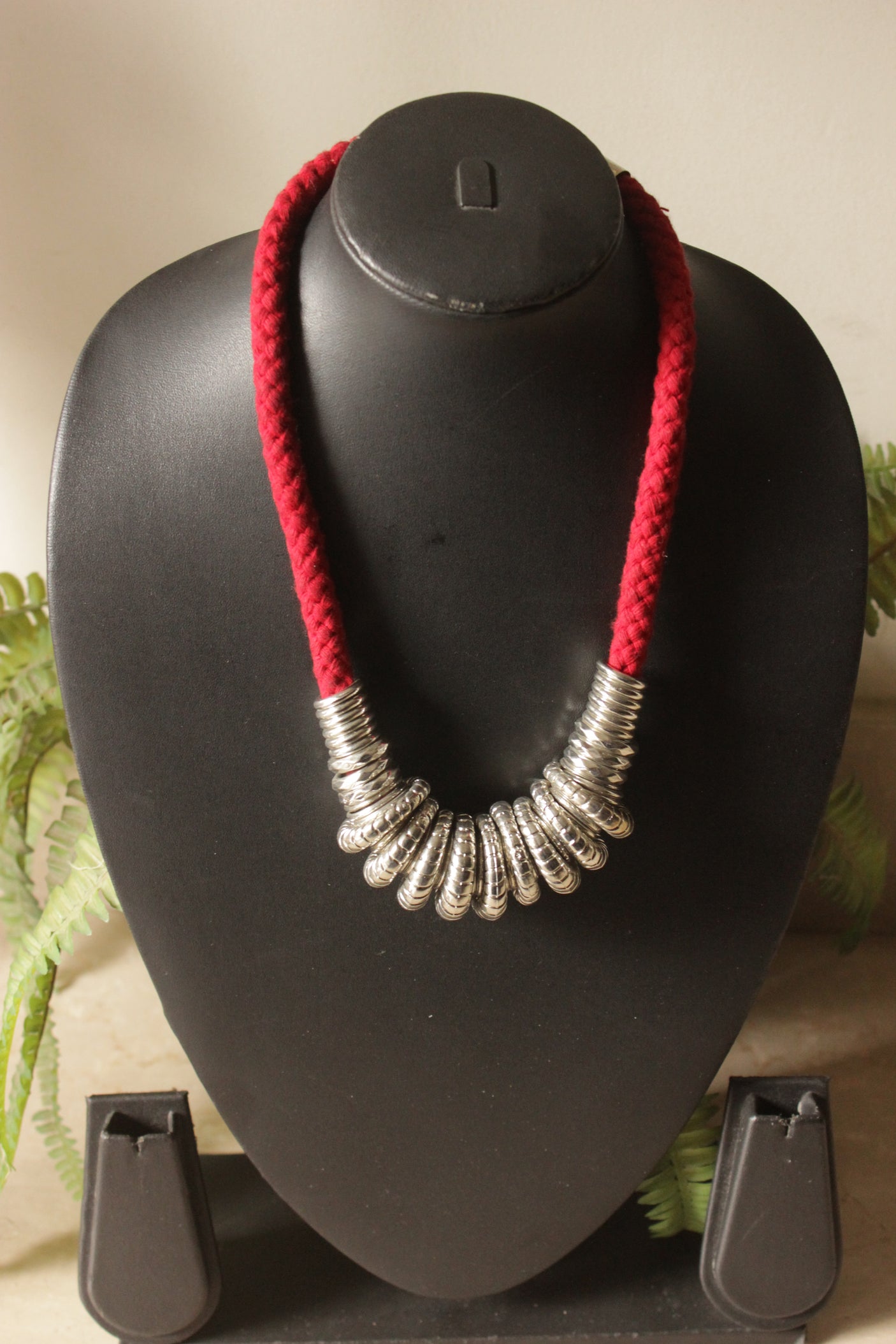 Metal Charms and Hand Braided Cotton Threads Handmade Necklace