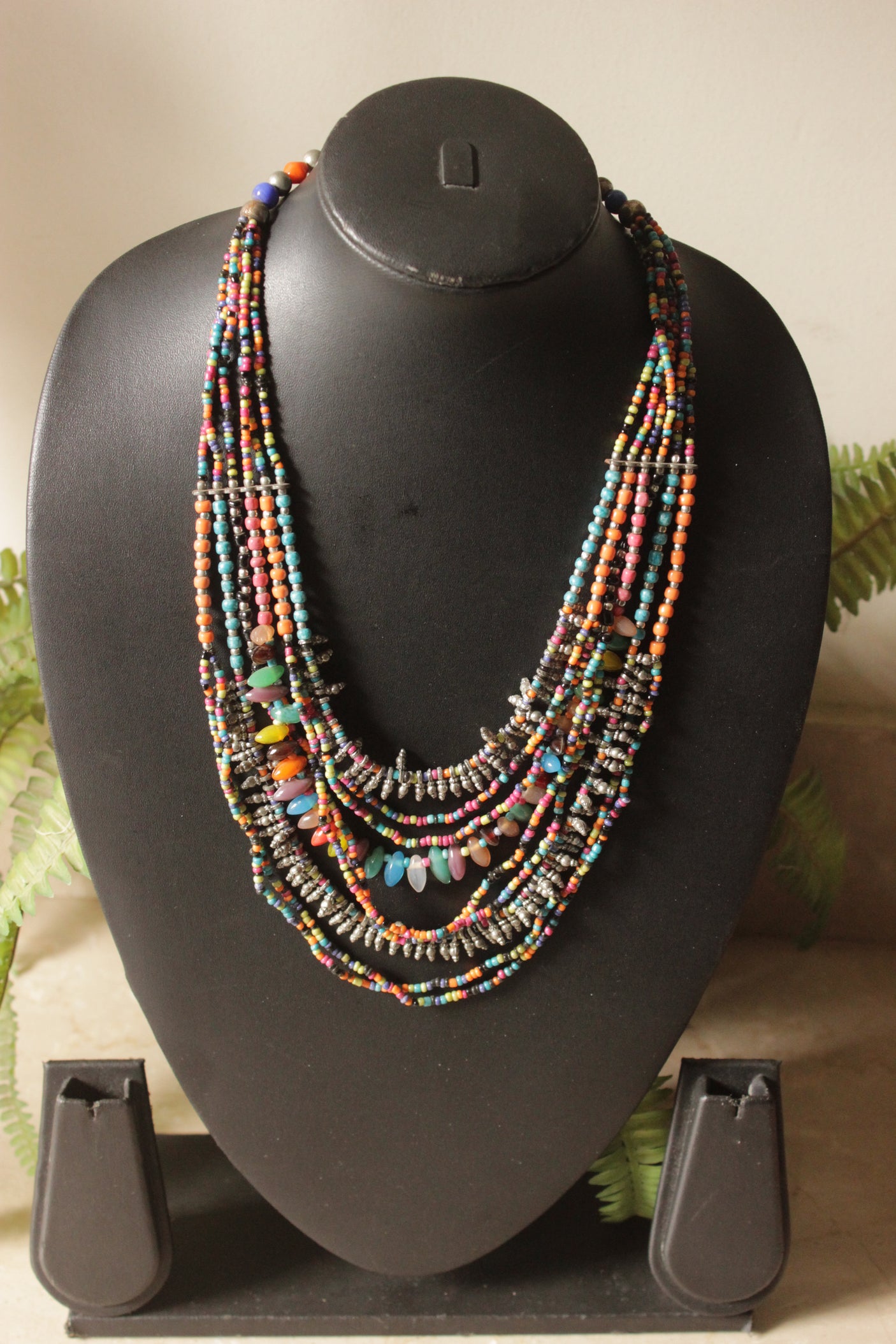 Multi-Layer Beads and Metal Charms Handmade Boho Necklace