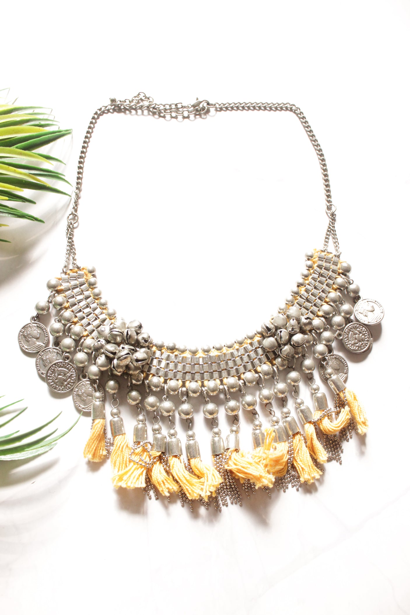 Metal Charms and Stamped Metal Coins Handmade Boho Necklace