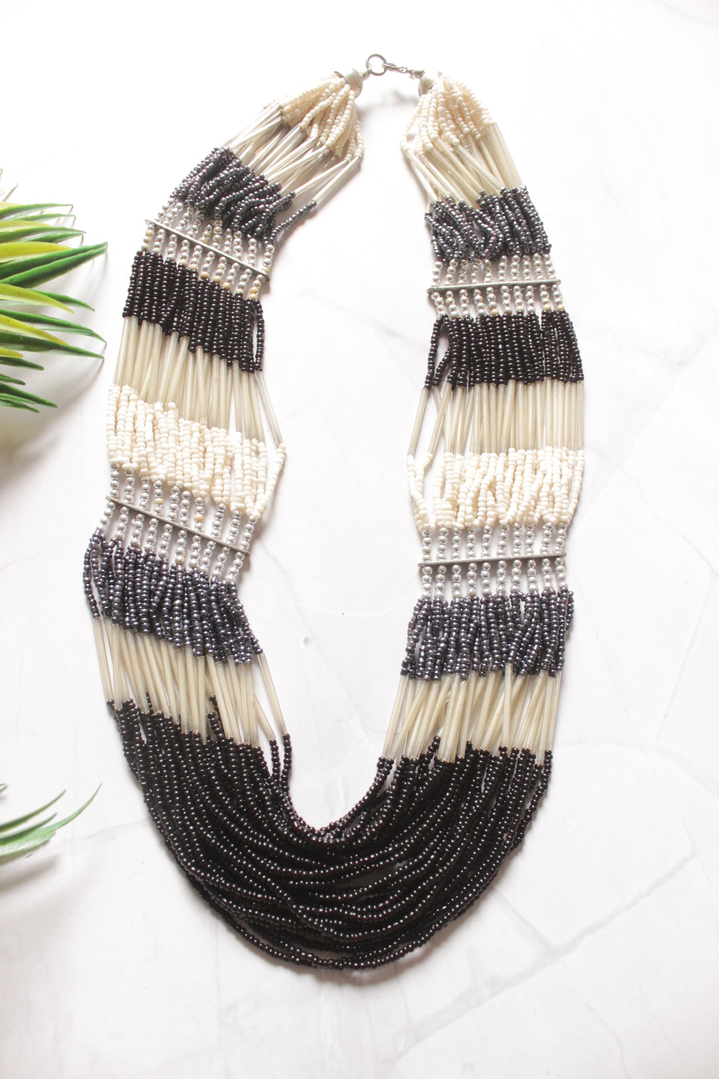 Black and Ivory Beads Multi Layer Handmade Necklace