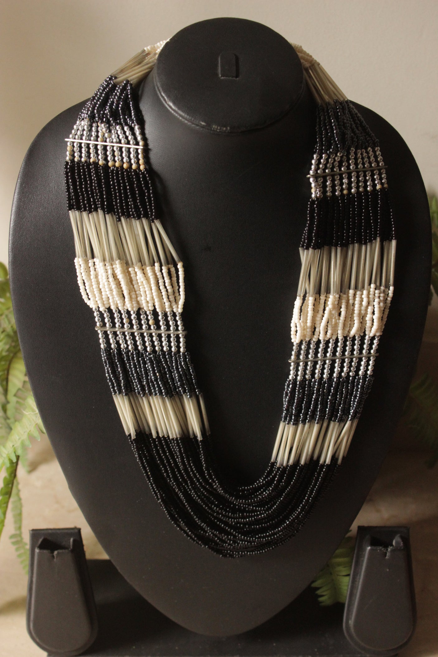 Black and Ivory Beads Multi Layer Handmade Necklace