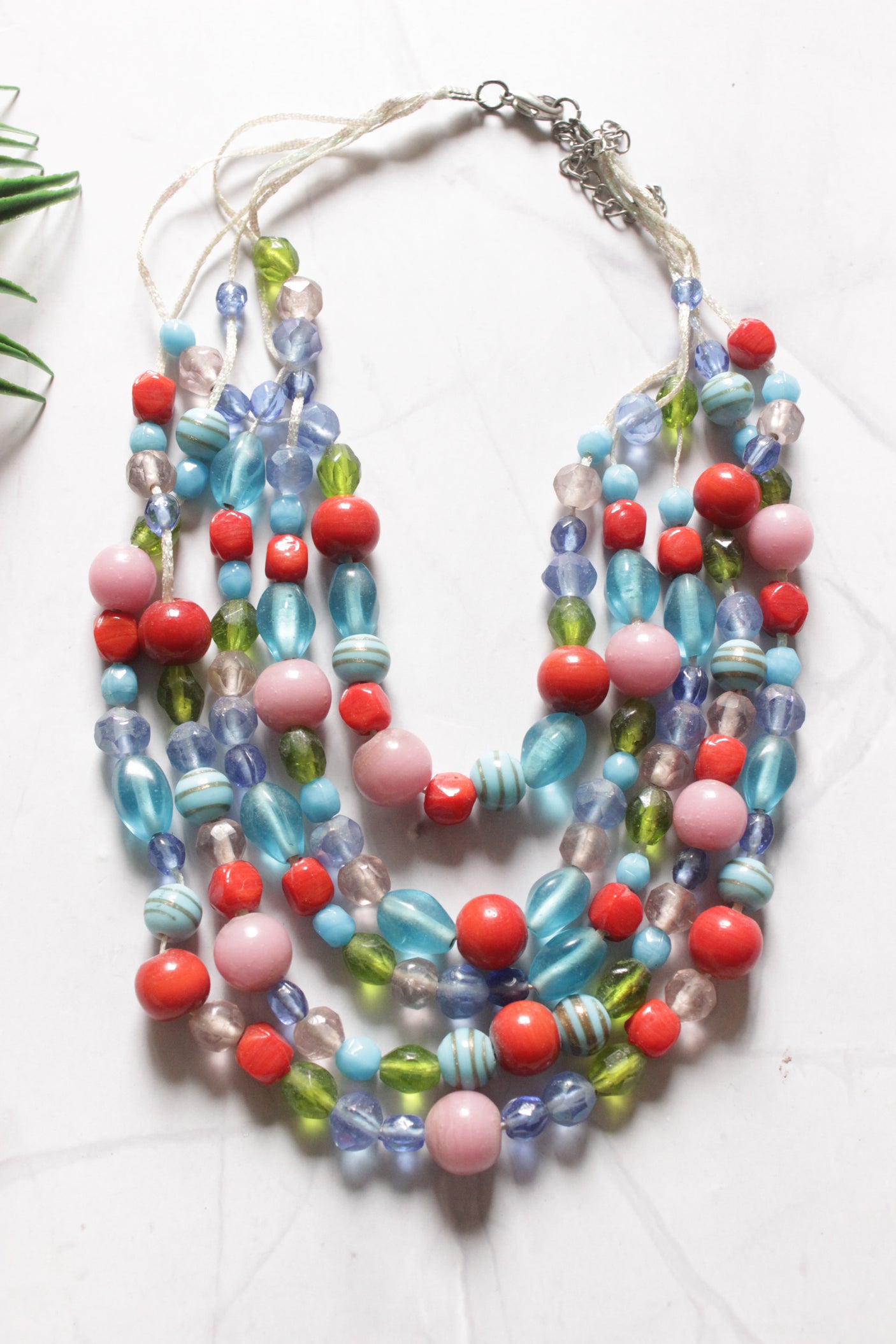 Glass and Resin Beads 5 Layer Handmade Necklace