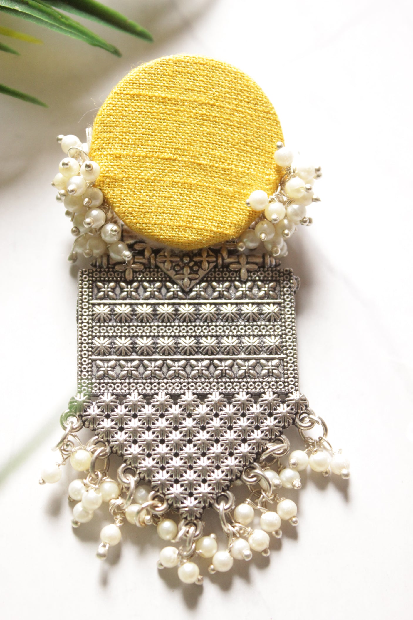 Yellow Fabric and Metal Earrings