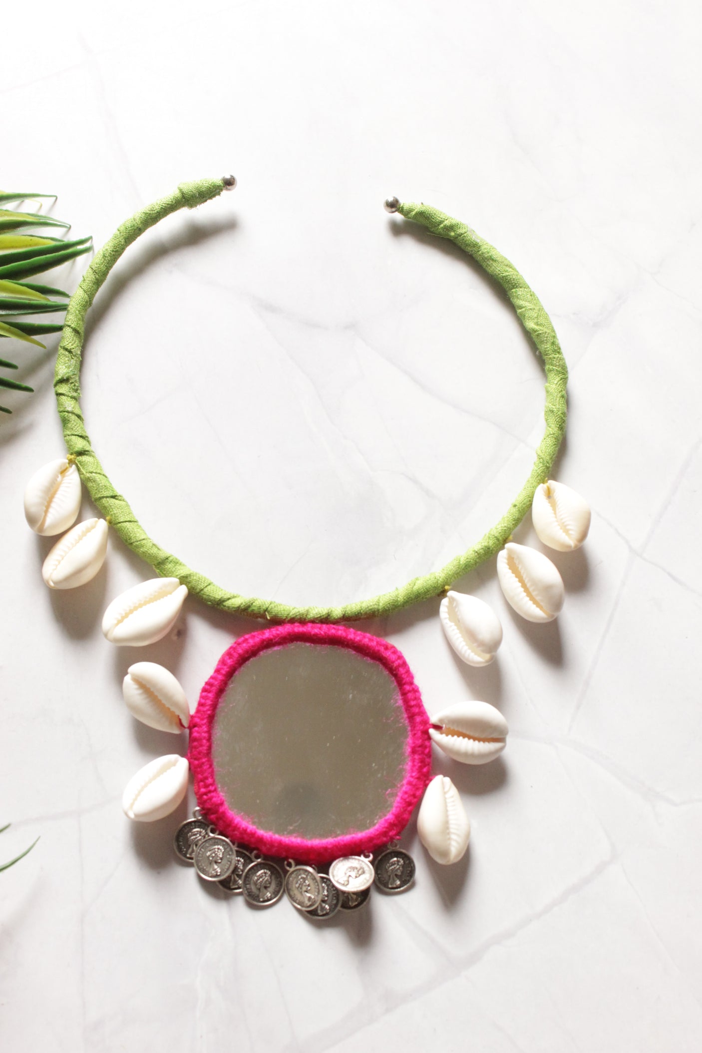 Mirror and Cowrie Shells Handmade Choker Necklace
