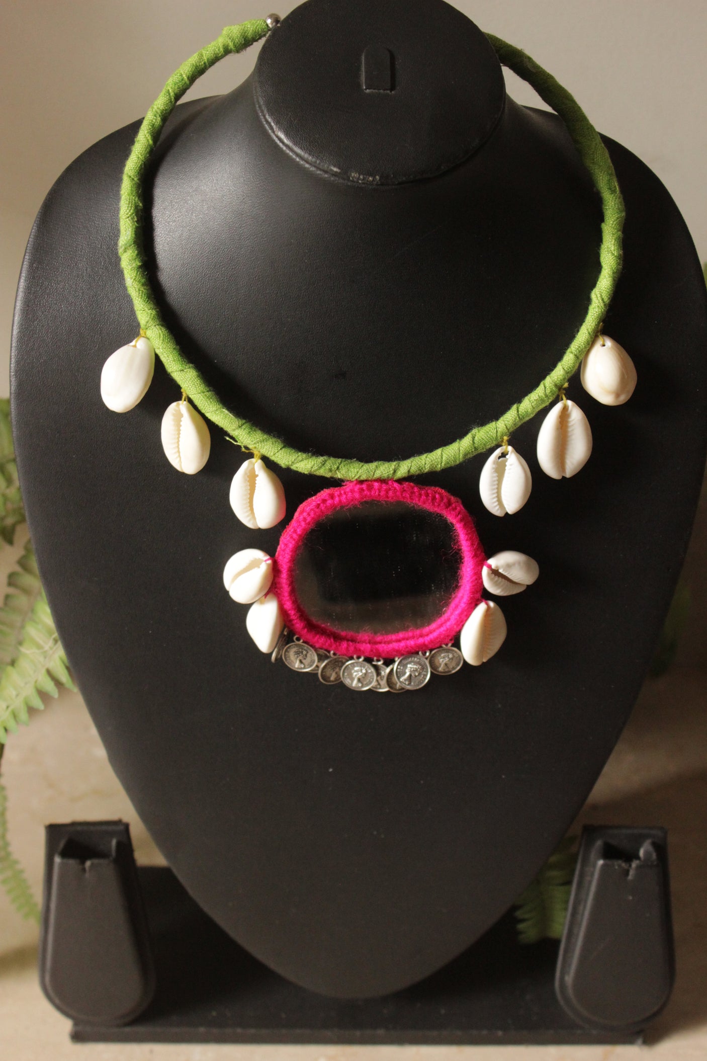 Mirror and Cowrie Shells Handmade Choker Necklace