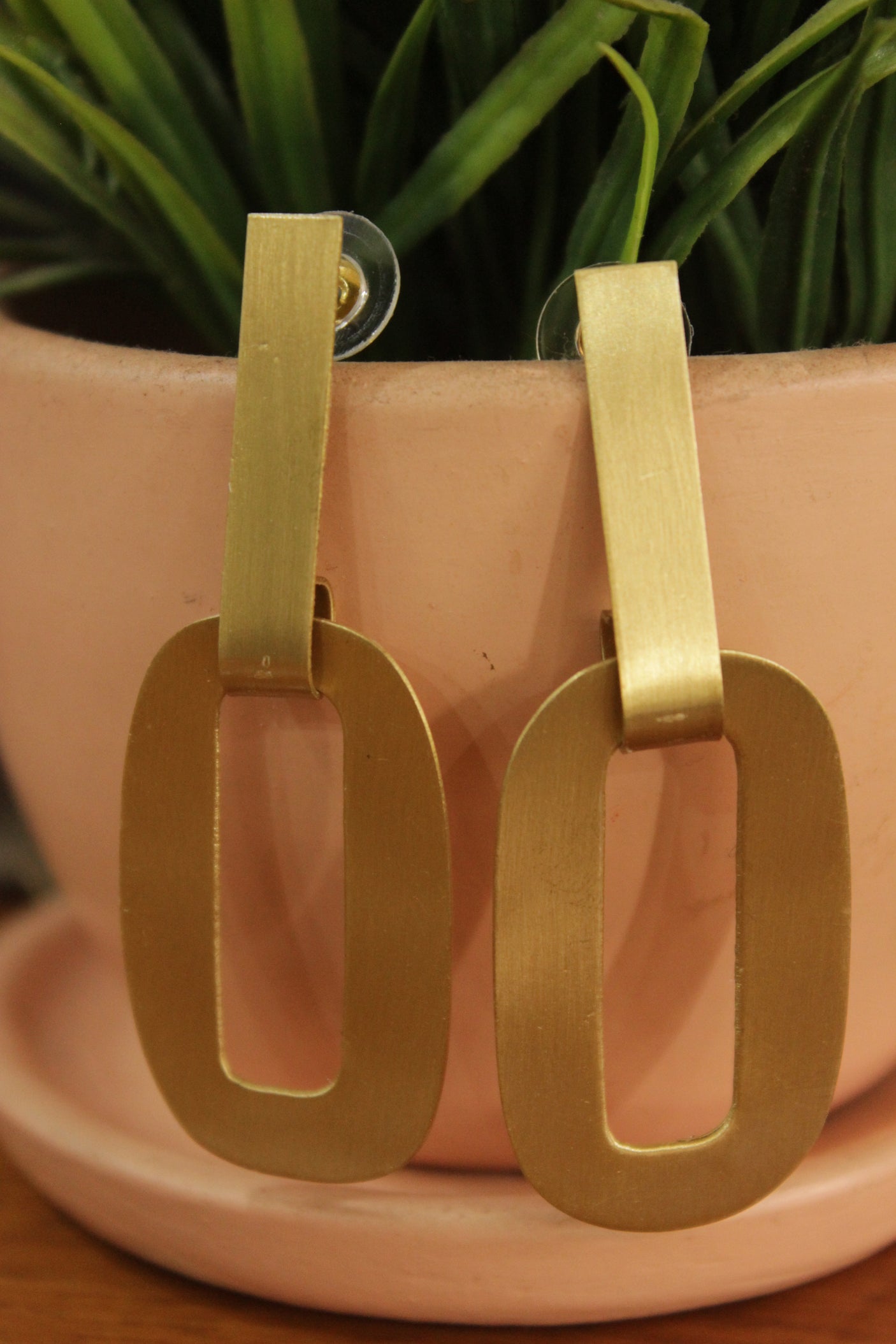 Gold Finish Horse Long Brass Earrings