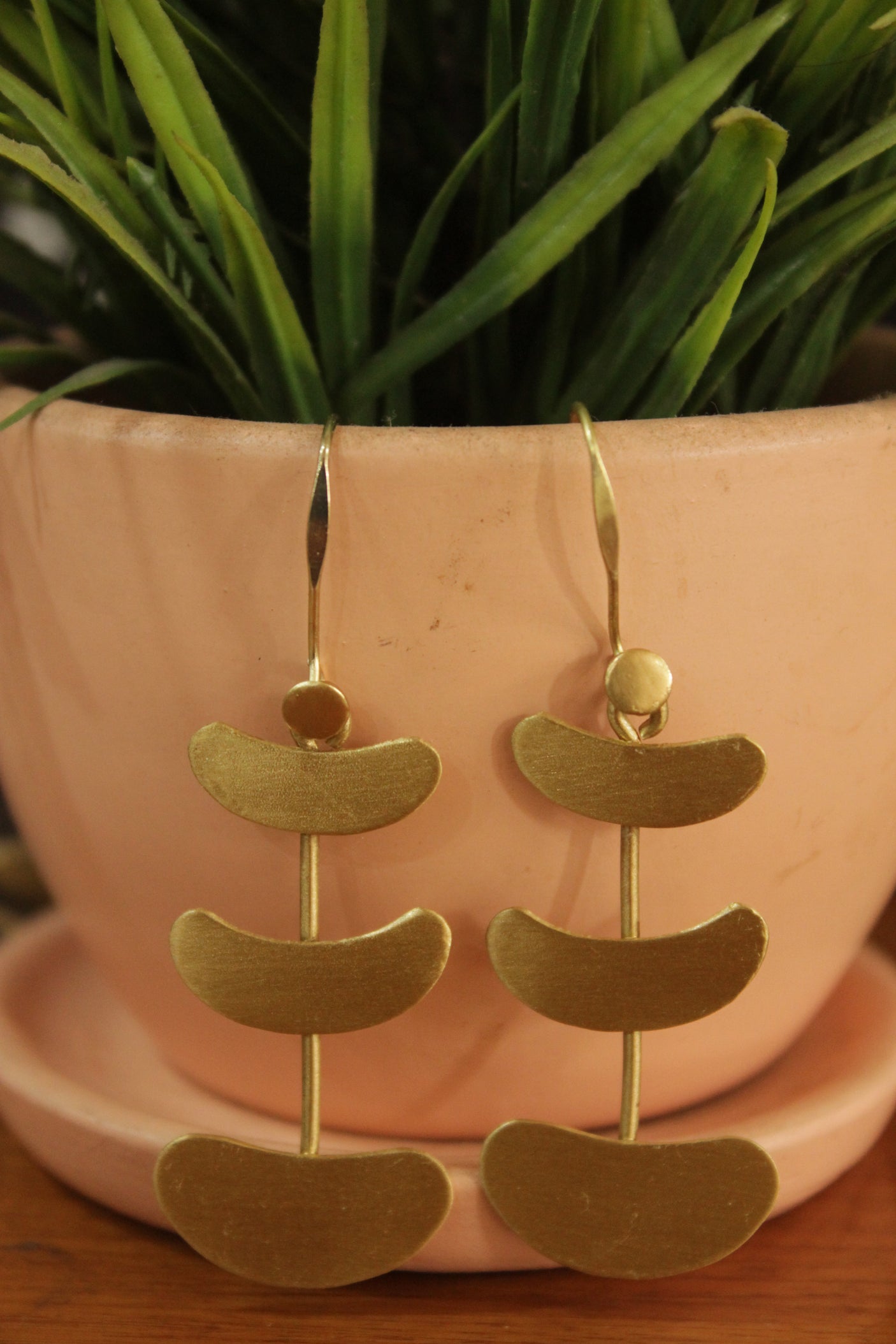 Gold Finish 3 Layer Brass Earrings