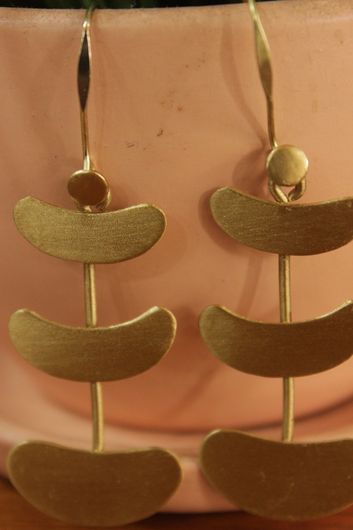 Gold Finish 3 Layer Brass Earrings