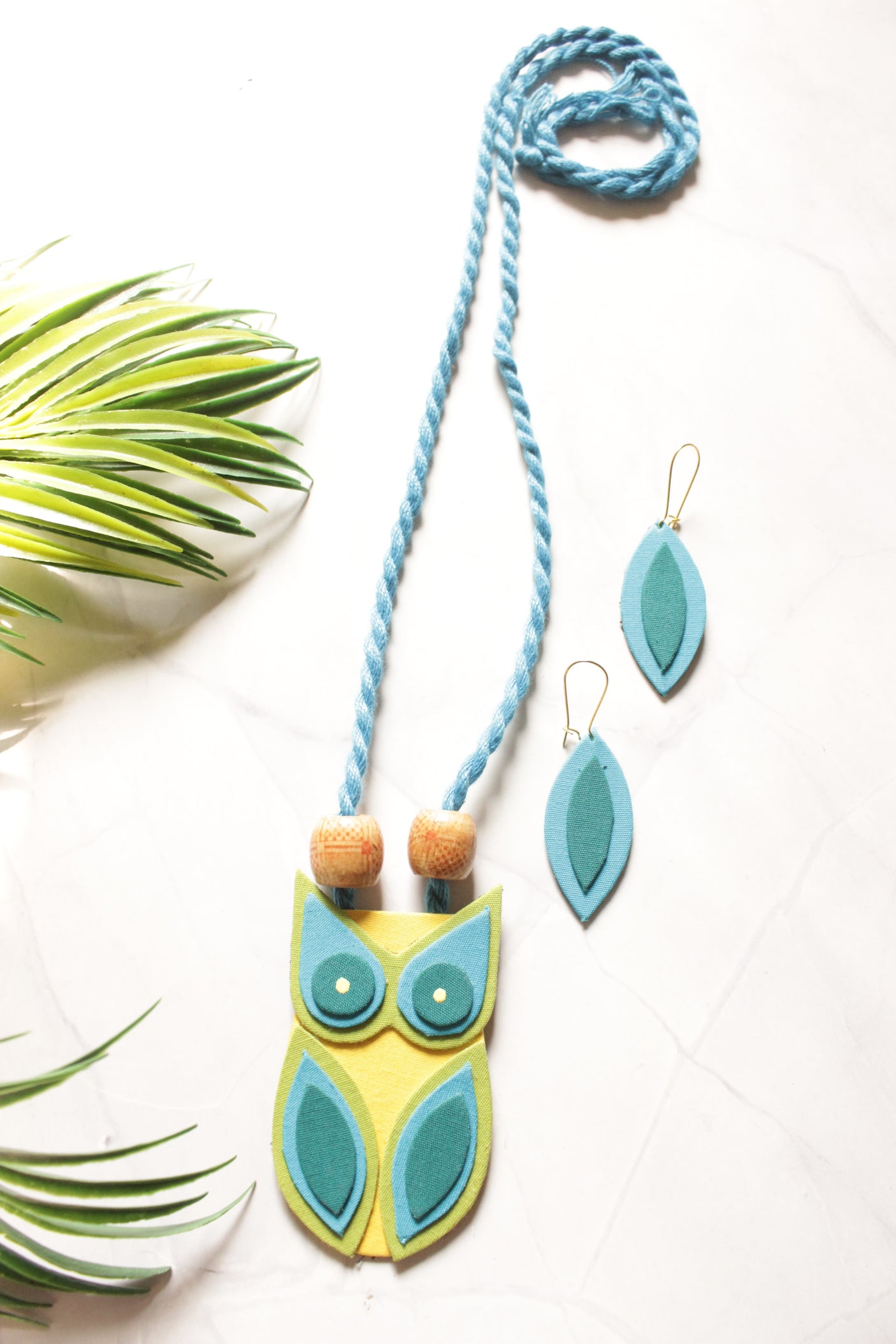 Owl Pendant Handmade Fabric Necklace Set