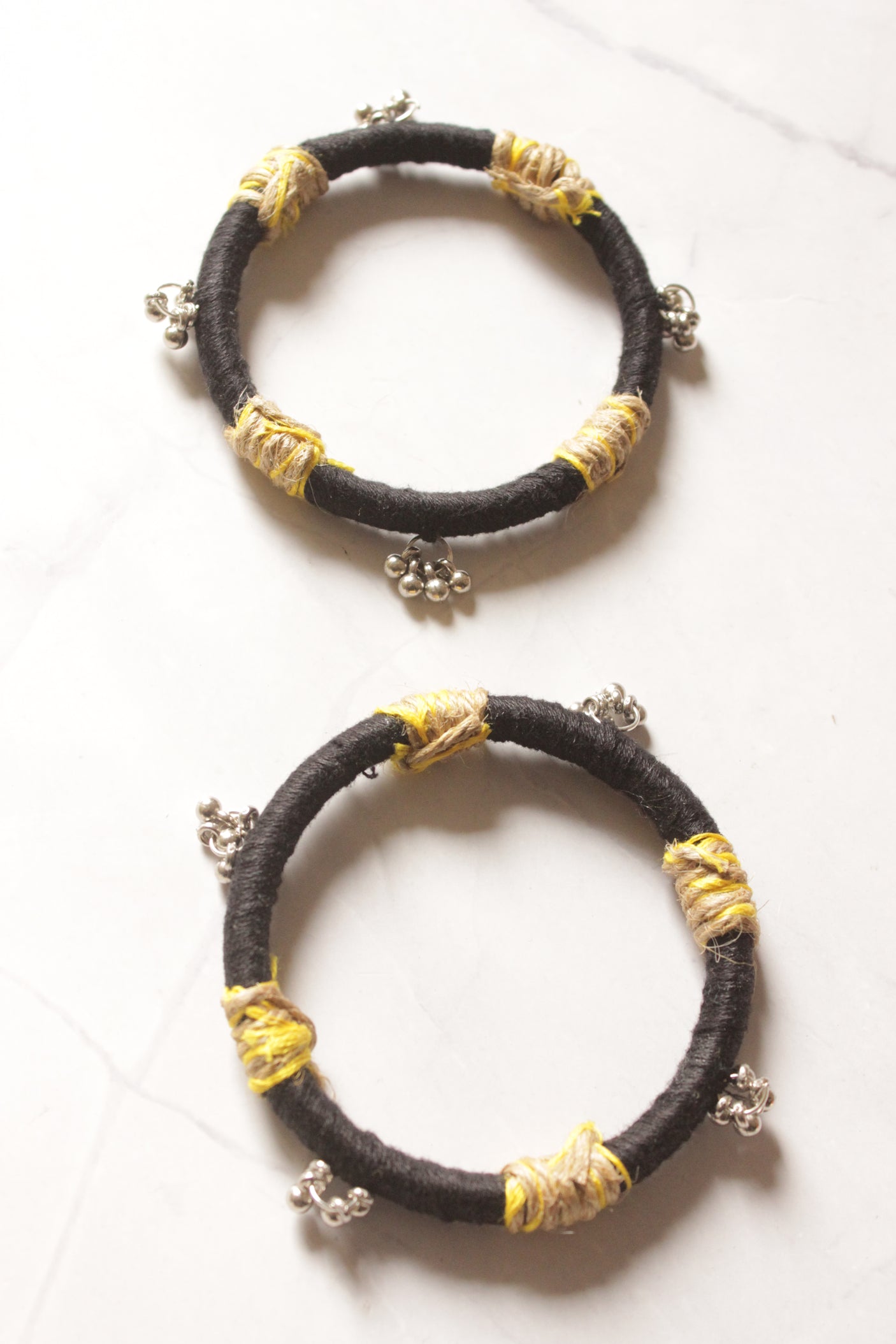 Hand Painted Fabric and Jute Necklace Set with 3 Bangles