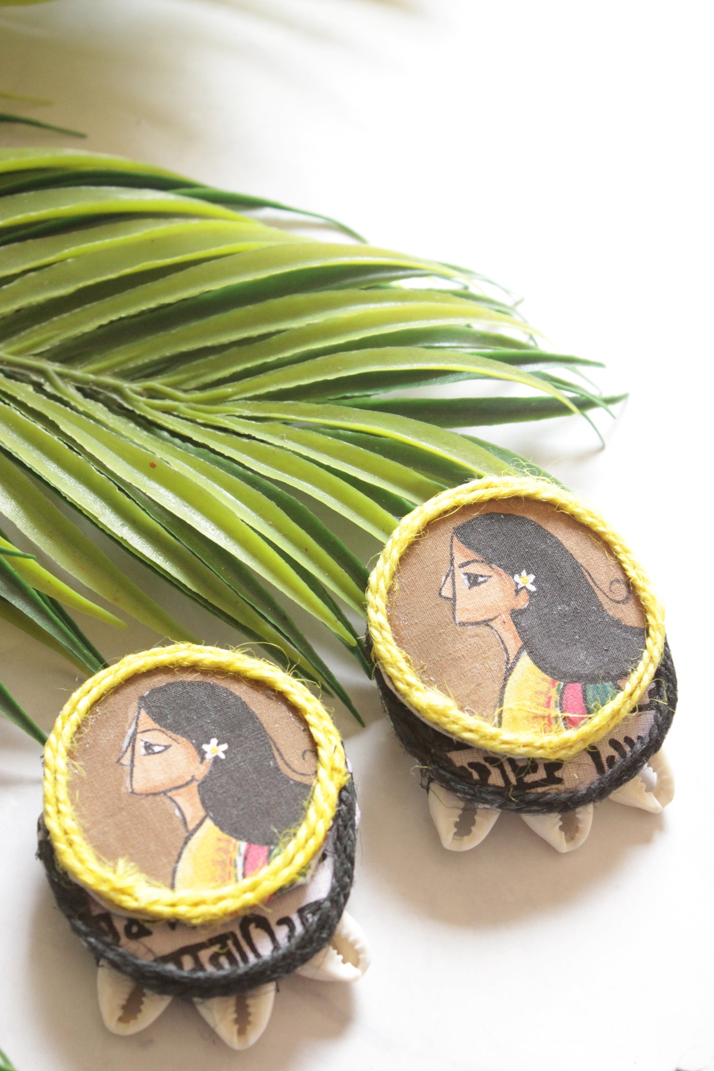 Hand Painted Woman and Mantra Printed Boho Fabric Necklace Set