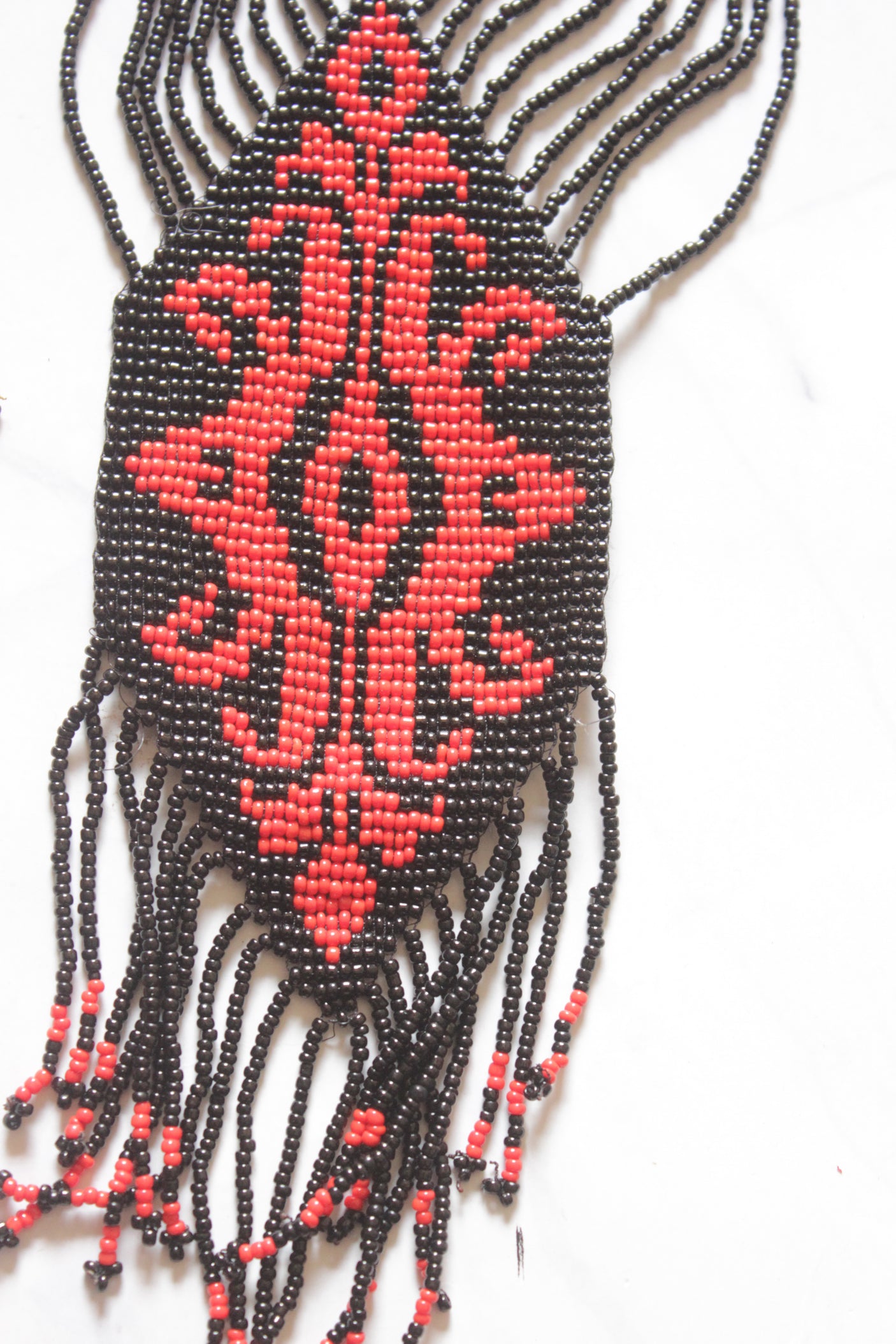 Black and Red Hand Beaded Long Necklace Set