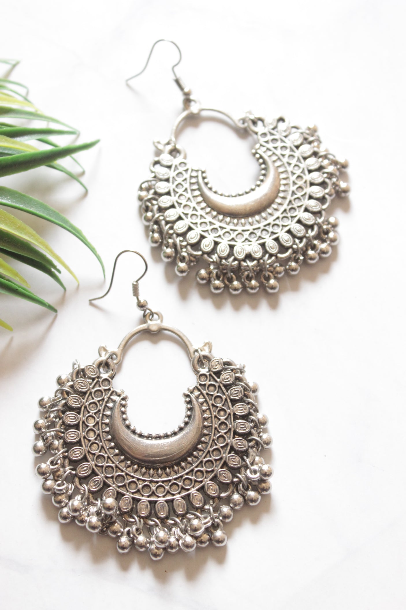 Oxidised Finish Chandbali Earrings