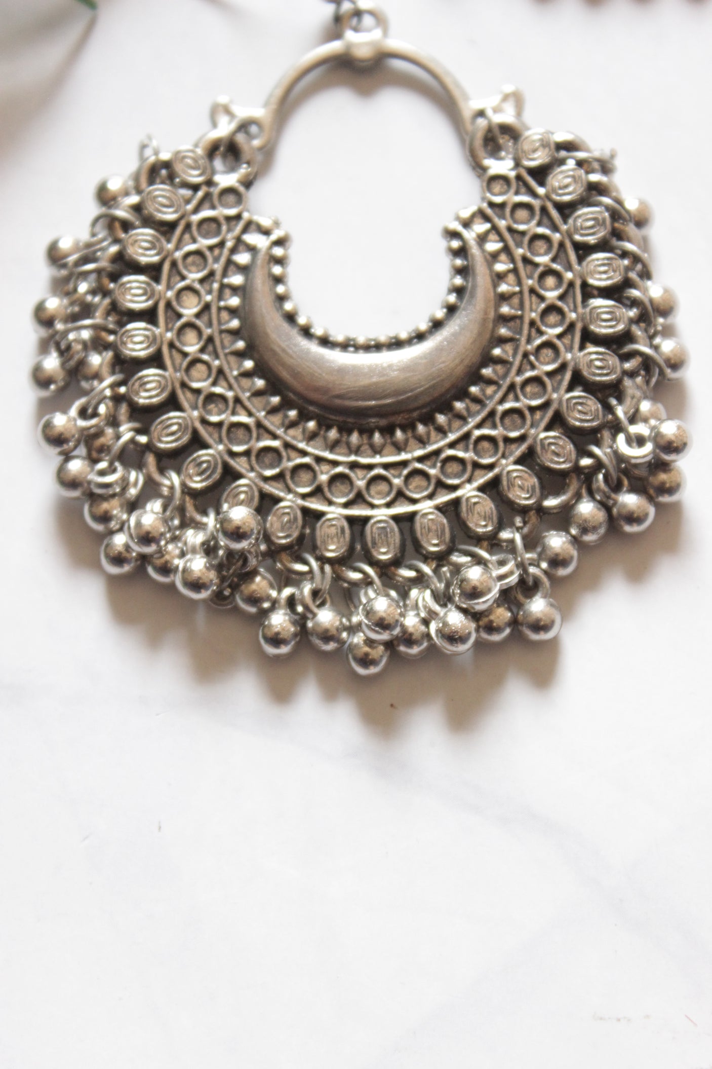 Oxidised Finish Chandbali Earrings