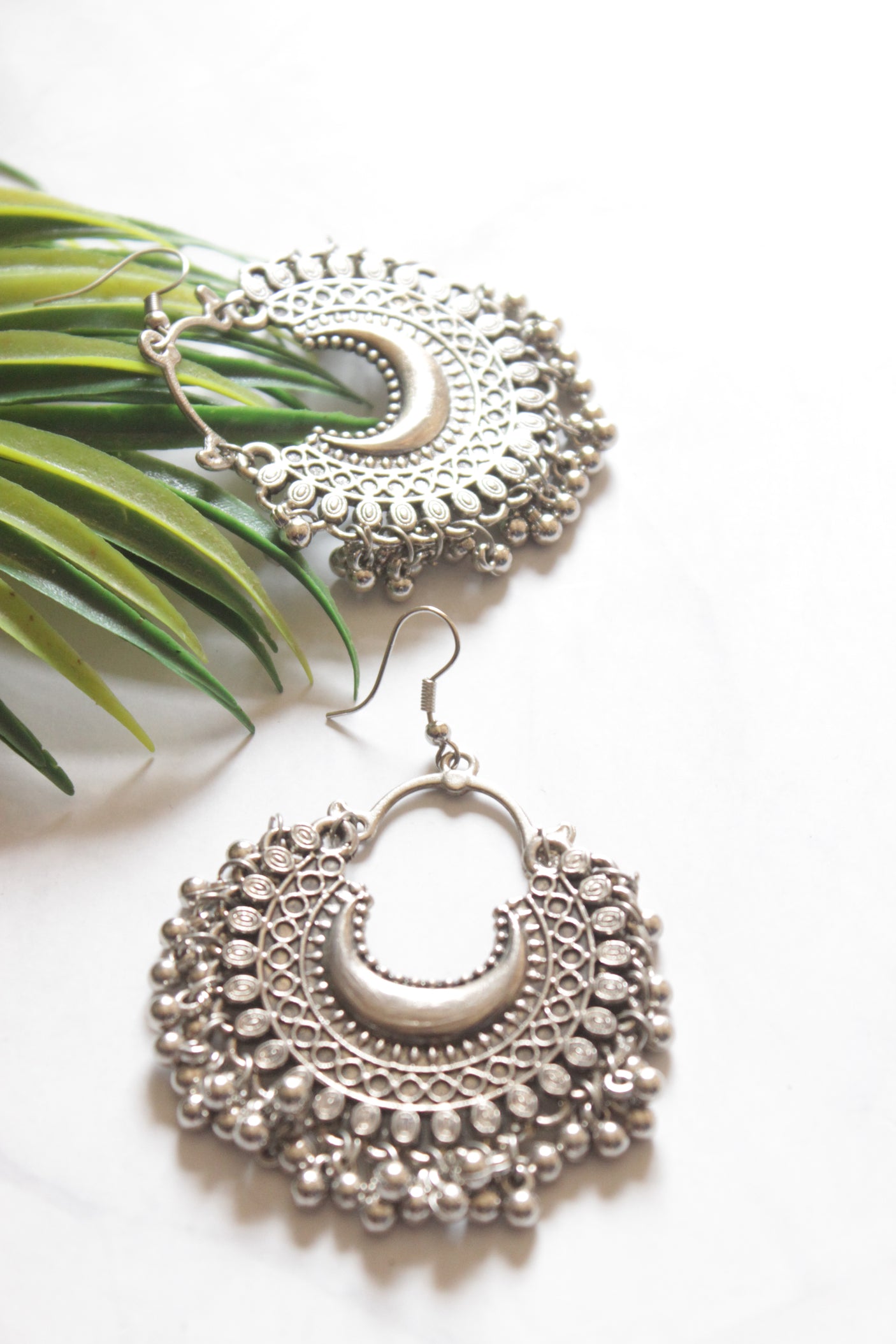 Oxidised Finish Chandbali Earrings
